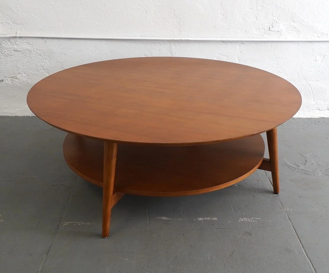 MCM Round Pecan Coffee Table, $180, H18" x W48" x D48", Single