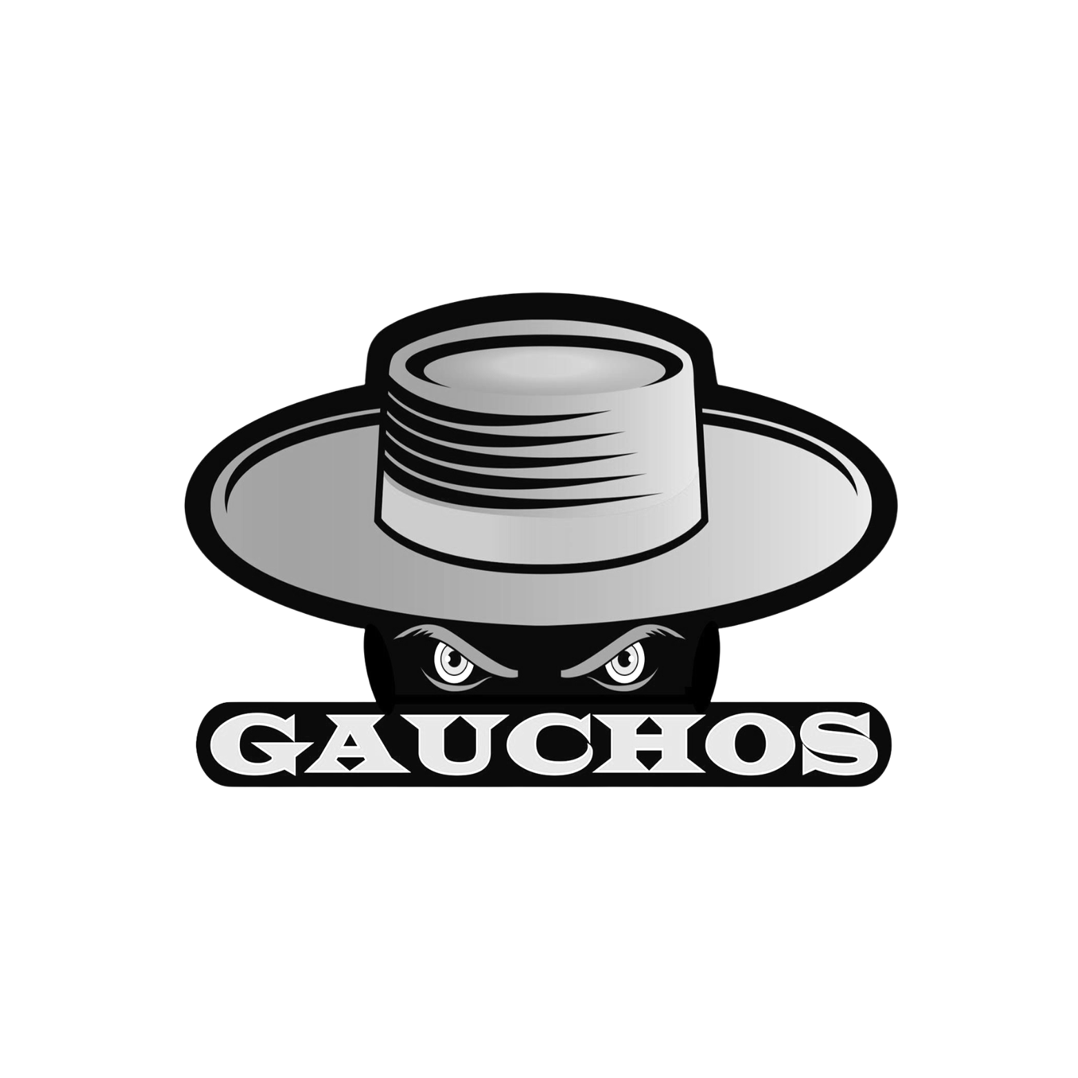 A black and white graphic logo for El Capitan High School with a person's eyes peeking from behind a large hat, and the word 'GAUCHOS' beneath it.
