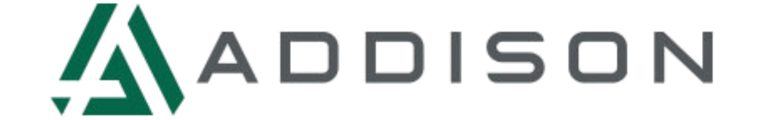 Logo of Addison, with a stylized letter 'A' in green next to the text 'ADDISON' in gray.