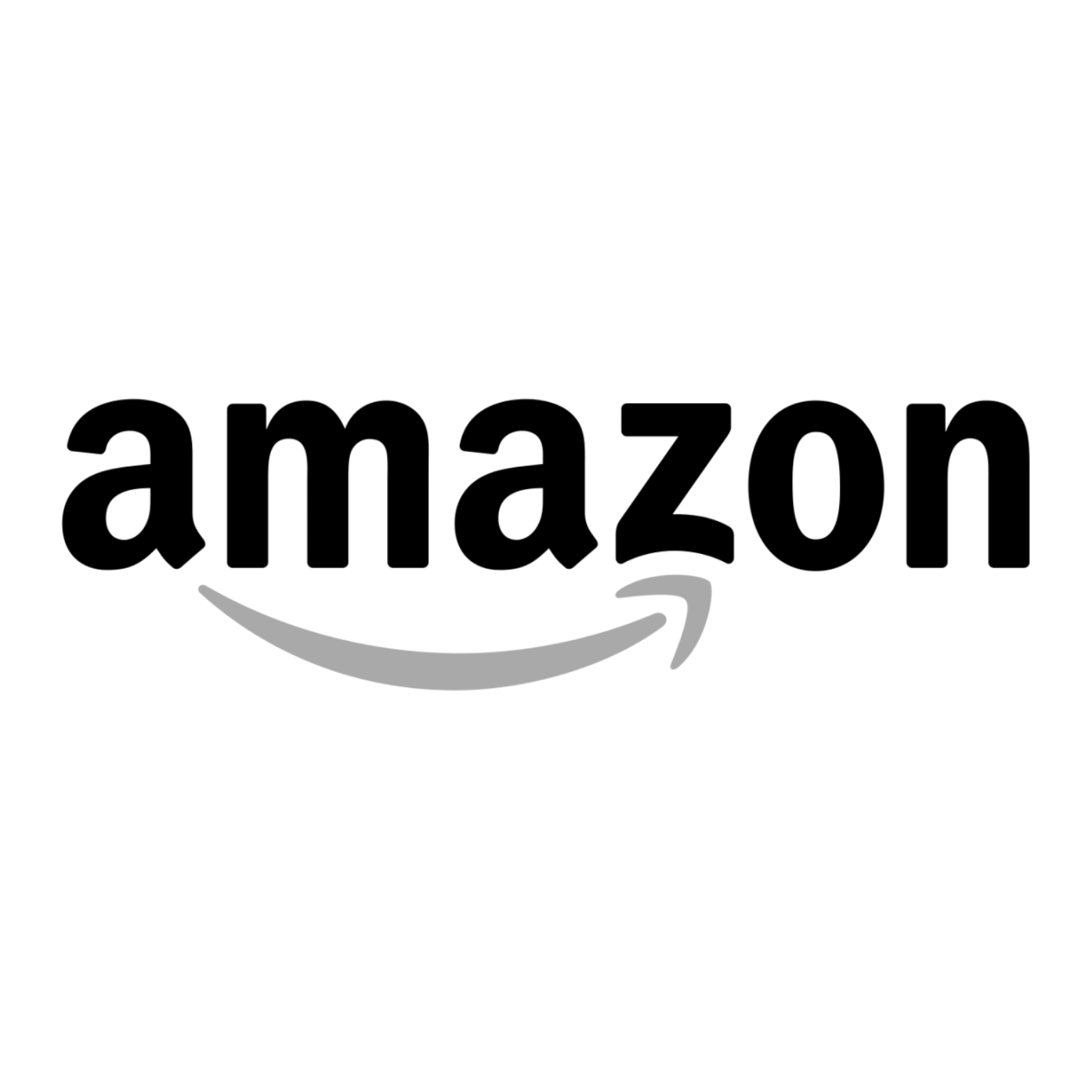 Black and white Amazon logo with a curved arrow underneath.