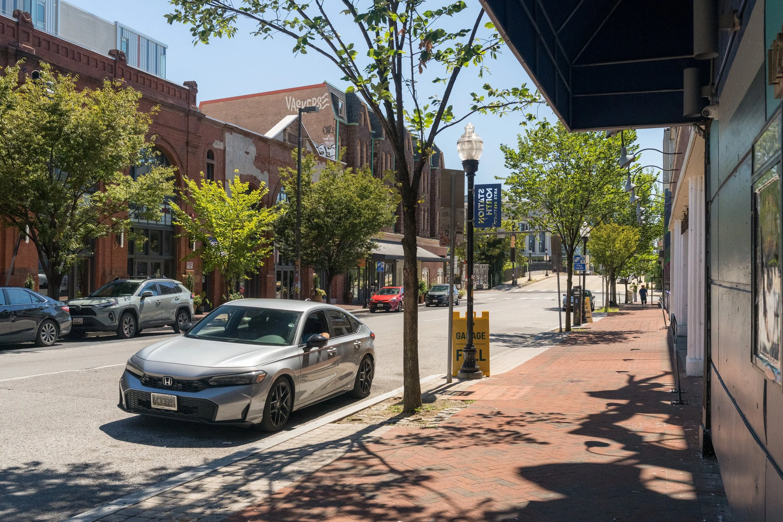View south from 1714 N Charles St showing Metro Gallery, The Charles Theatre, and nearby Station North venues