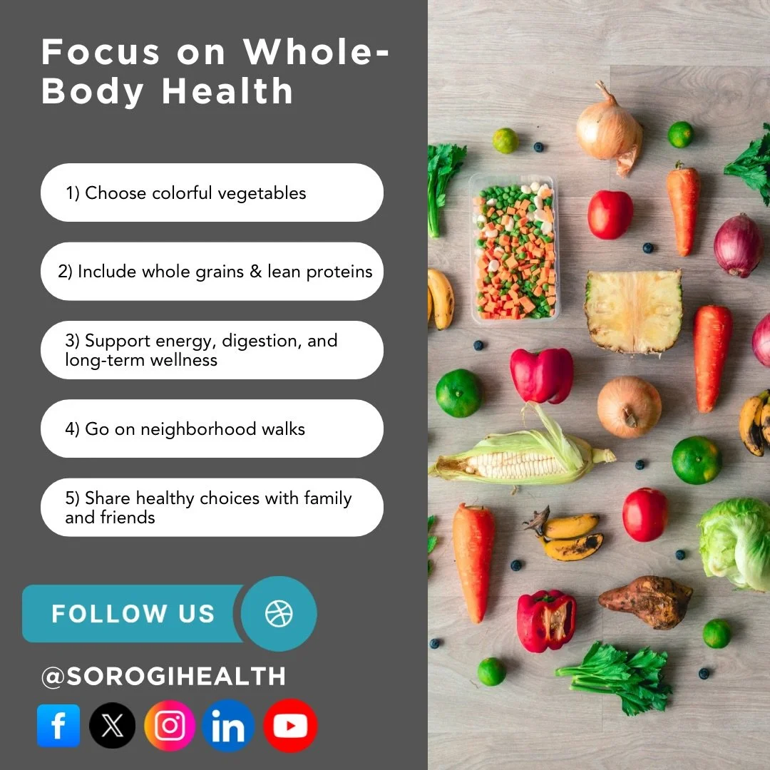 Health is a complete picture.

It incorporates your entire body.

With that in mind, here are five tips for you.

But remember, this is just us getting started.

For an extra holiday win, use seasonal produce!

We journey with you. Learn more by clic