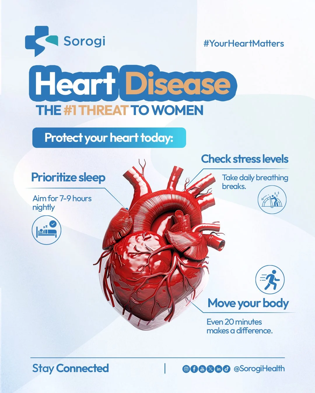 Heart disease is the #1 killer of women - responsible for 1 in 3 deaths each year. 💔
You have the power to protect your heart. Prevention isn't just possible, it works.
Start today with these simple steps:
💜 Check your stress: Take 1-minute breathi