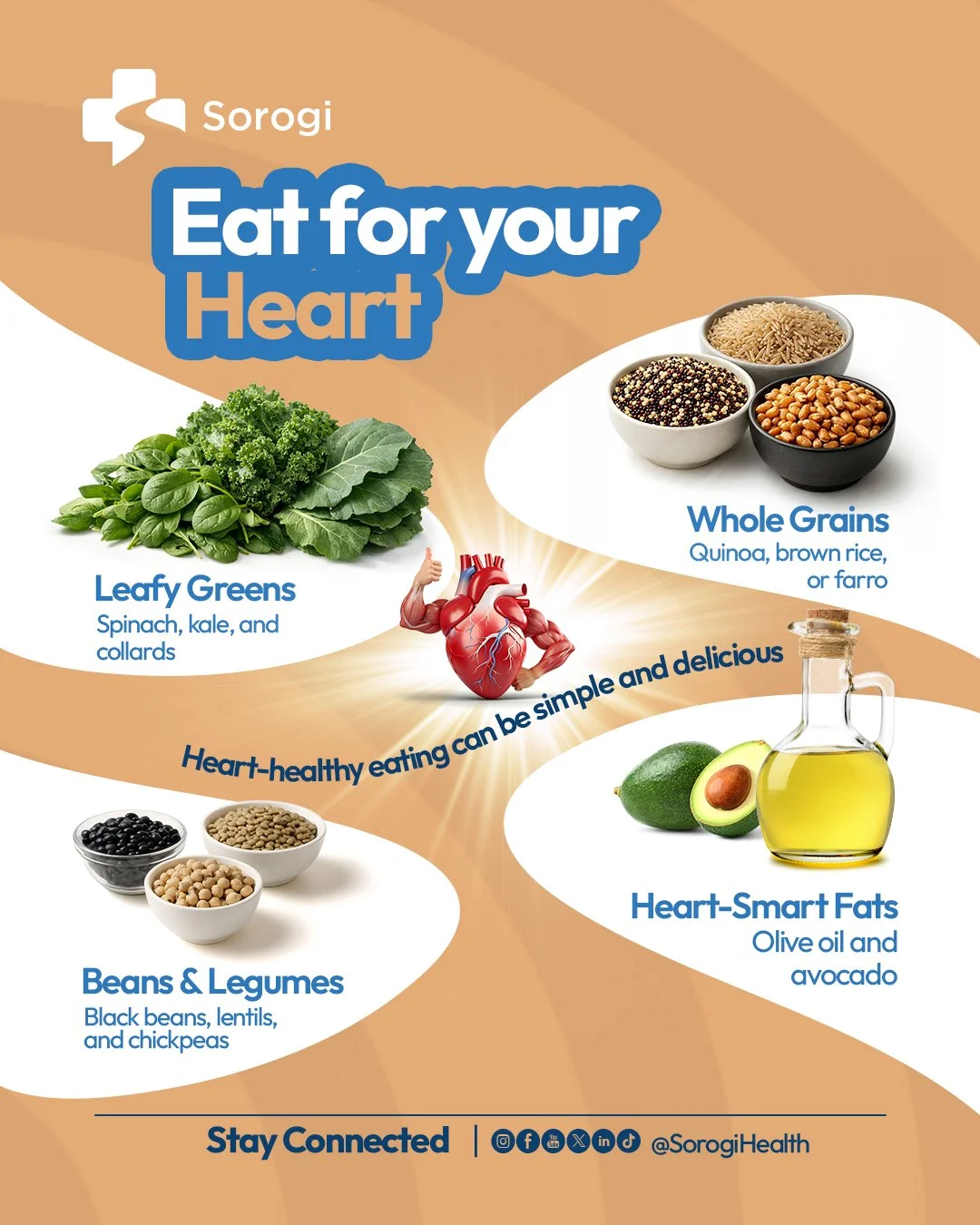 Heart disease is the #1 killer of women, and your daily food choices have more power than you think
LEAFY GREENS are rich in nitrates that naturally lower blood pressure and improve blood vessel function
WHOLE GRAINS contain fiber that reduces LDL (b