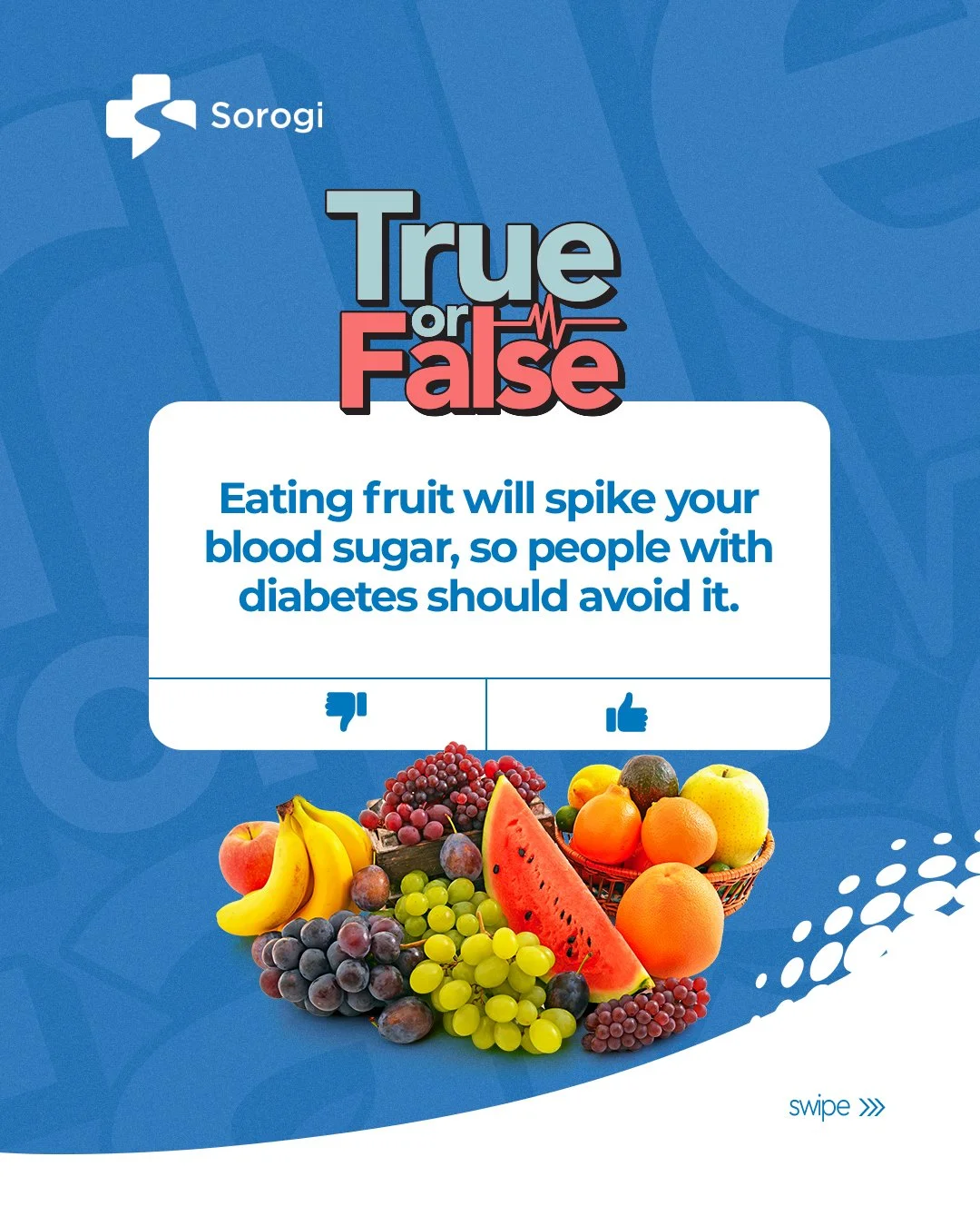 FALSE &mdash; you don't have to ditch the fruit.

Whole fruit has fiber. Fiber slows sugar absorption. 
That means a gentle rise, not a spike.

You deserve facts, not fear. 

 Save this post &amp; share it with someone who needs to hear it!

#Diabete