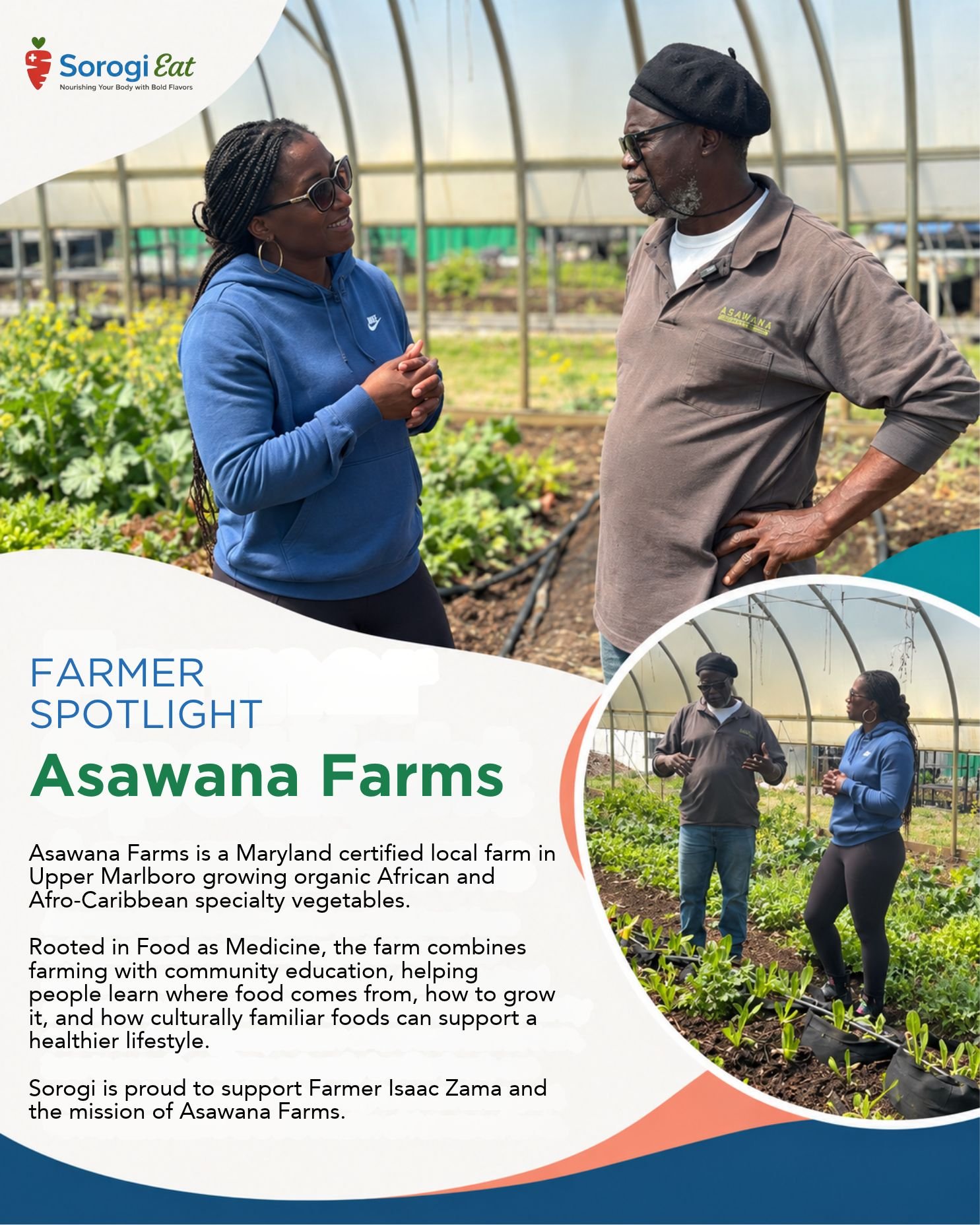 Meet @asawanafarms , an Upper Marlboro farm growing African and Afro Caribbean specialty vegetables while connecting farming, education, culture, and Food as Medicine. Sorogi is proud to support Farmer Isaac Zama and the farm&rsquo;s mission. 

More 