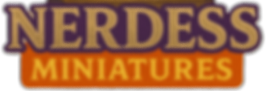 Logo for Nerdless Miniatures with purple and orange text.