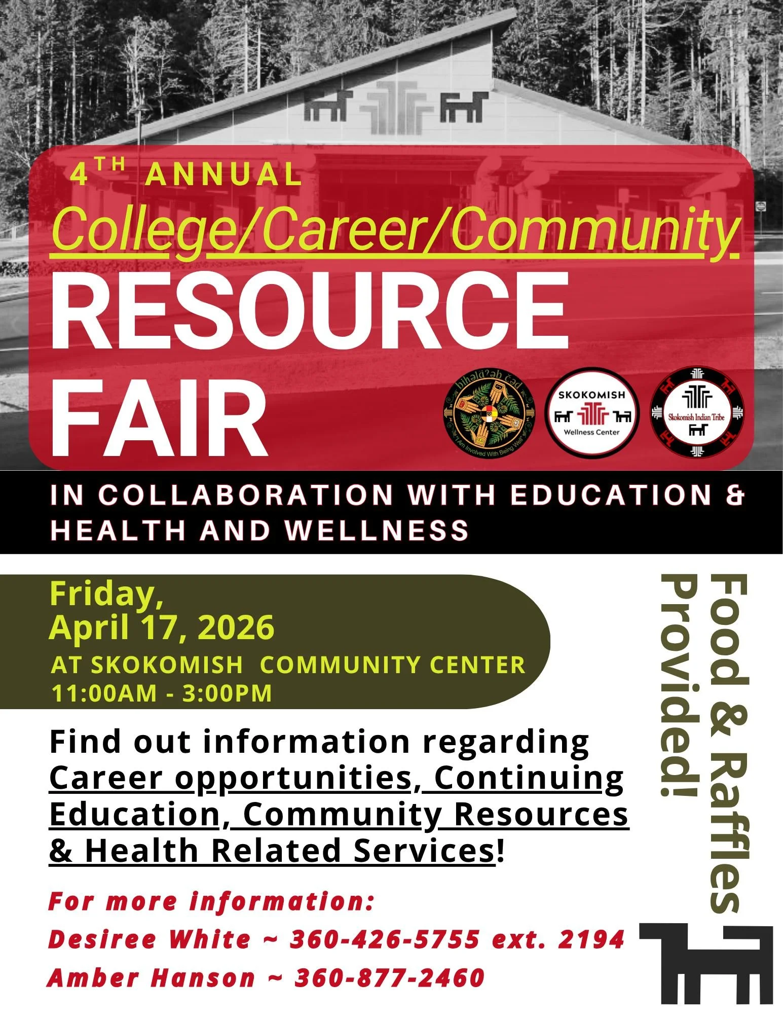 🤝Join us for the 4th Annual College/Career/Community Resource Fair on Friday, April 17, 2026 from 11:00 AM&ndash;3:00 PM at the Skokomish Community Center!

Come explore opportunities for careers, continuing education, community resources, and healt