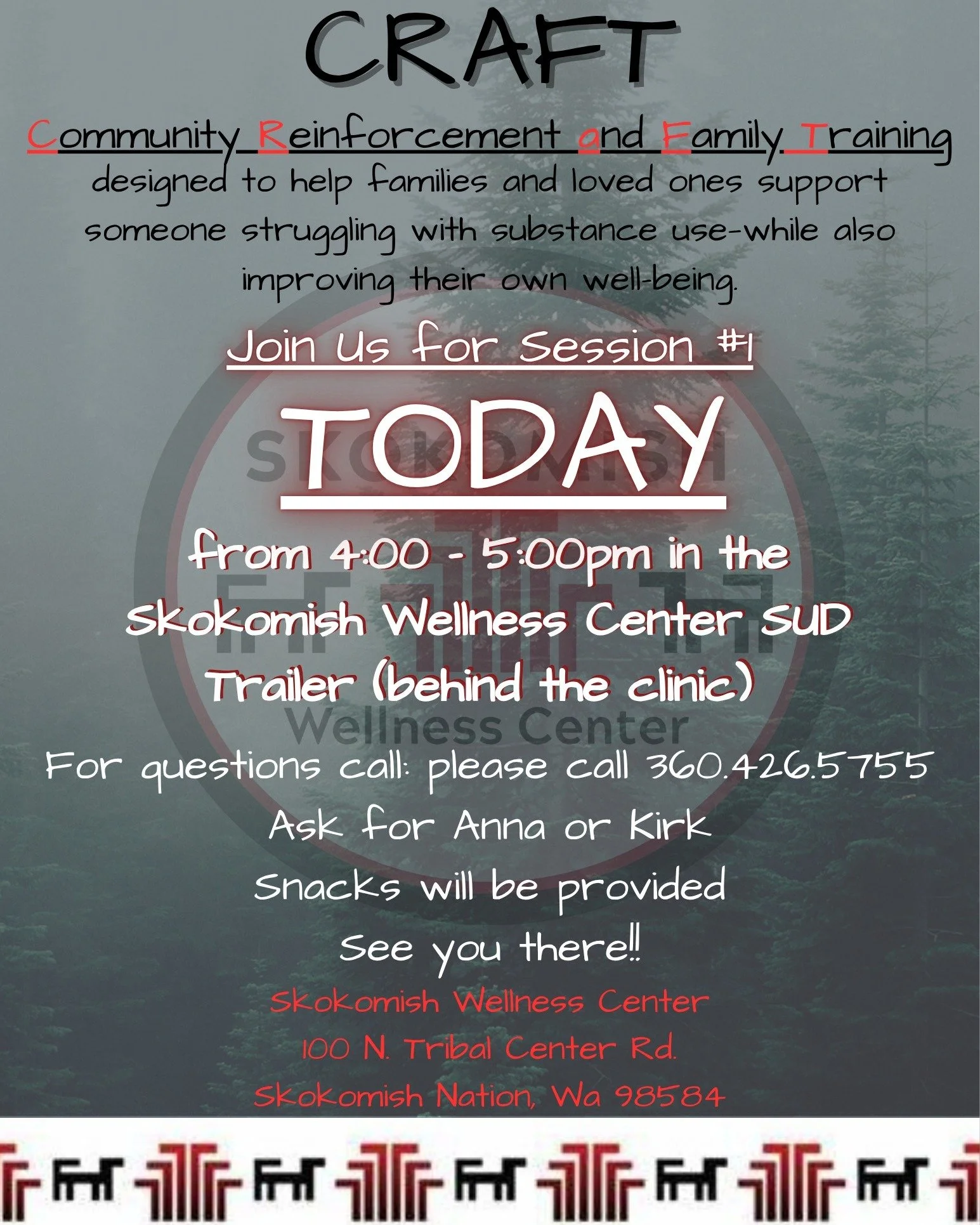 🌿 CRAFT: Community Reinforcement and Family Training 🌿
Supporting a loved one through substance use can be overwhelming, but you don&rsquo;t have to navigate it alone.
CRAFT is an 8‑week program designed to empower Skokomish families and loved ones