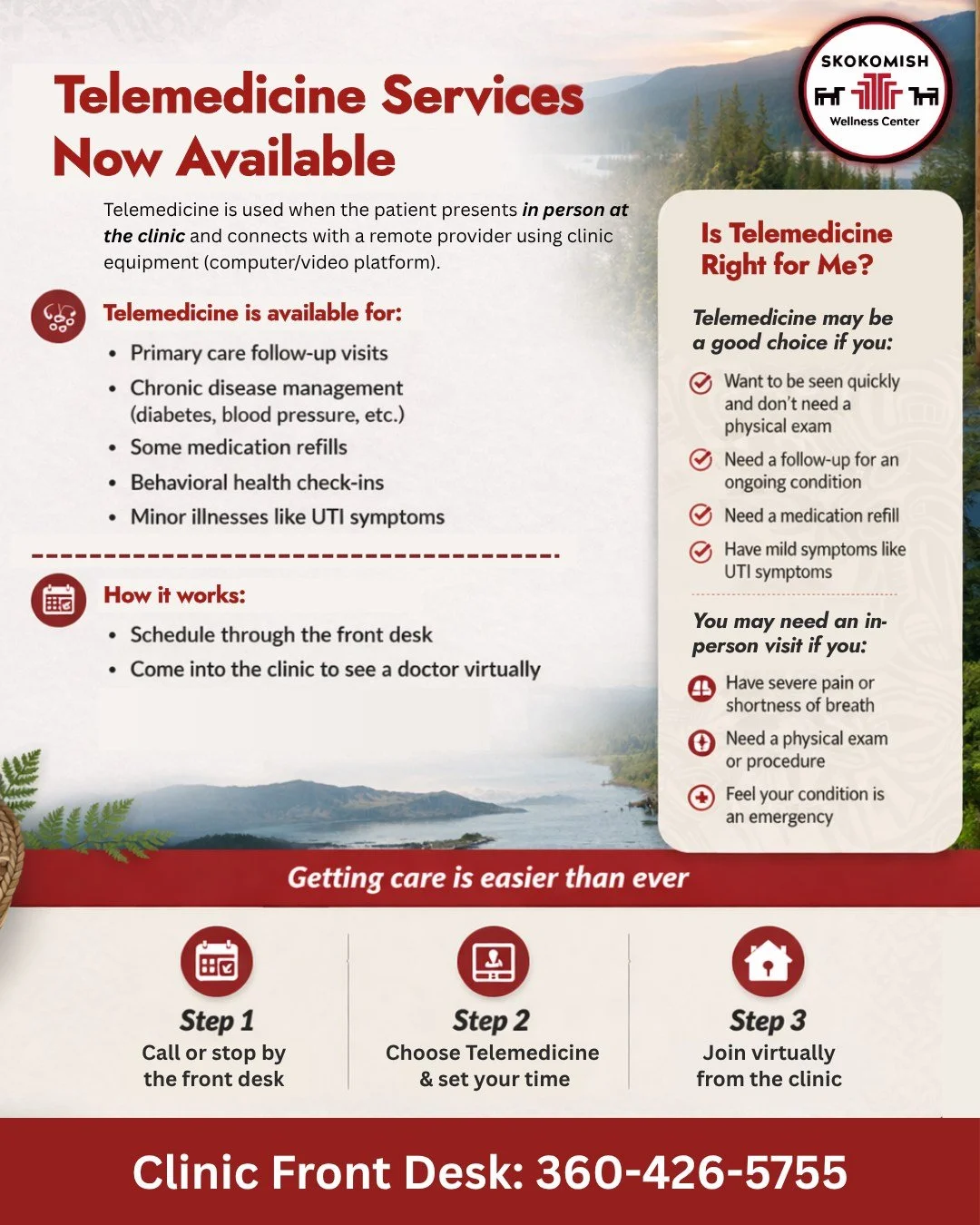 Care that meets you where you are 🤍🏥
Our Telemedicine Services make it easier to stay on top of your health, whether you need a follow-up, medication refill, a quick check-in, or have a minor illness. Simply schedule with our front desk and connect