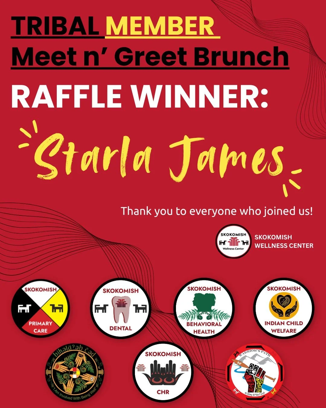 Congratulations to our Tribal Employee Meet n&rsquo; Greet Brunch Raffle Winner, Starla James! 🎉 Please come into the Clinic and speak with the front desk to receive your prize!🎁

Thank you to everyone who joined us and took the time to connect wit