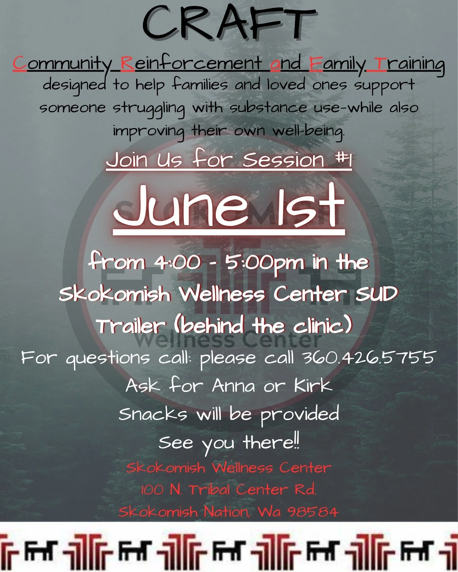 🌿 CRAFT: Community Reinforcement and Family Training 🌿
Supporting a loved one through substance use can be overwhelming, but you don&rsquo;t have to navigate it alone.
CRAFT is an 8‑week program designed to empower Skokomish families and loved ones