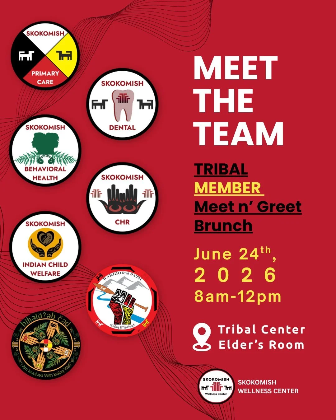 Come meet the faces behind the care, support, and services that help strengthen our community every day ❤️🖤💛

Join us for the Tribal Member Meet n&rsquo; Greet Brunch hosted by the Skokomish Wellness Center!
Connect with staff from:
&bull; Primary 