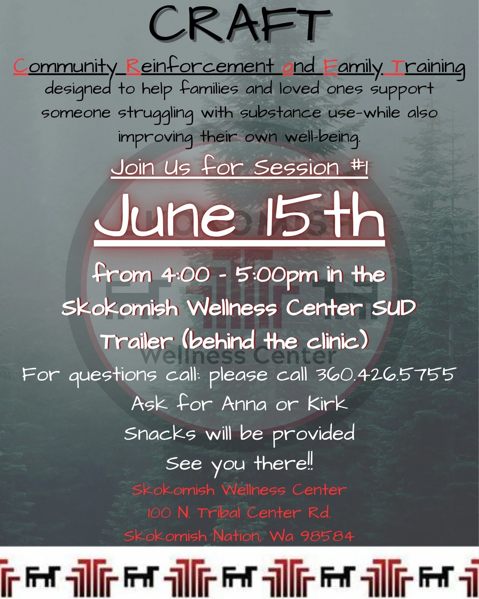 🌿 CRAFT: Community Reinforcement and Family Training 🌿
Supporting a loved one through substance use can be overwhelming, but you don&rsquo;t have to navigate it alone.
CRAFT is an 8‑week program designed to empower Skokomish families and loved ones