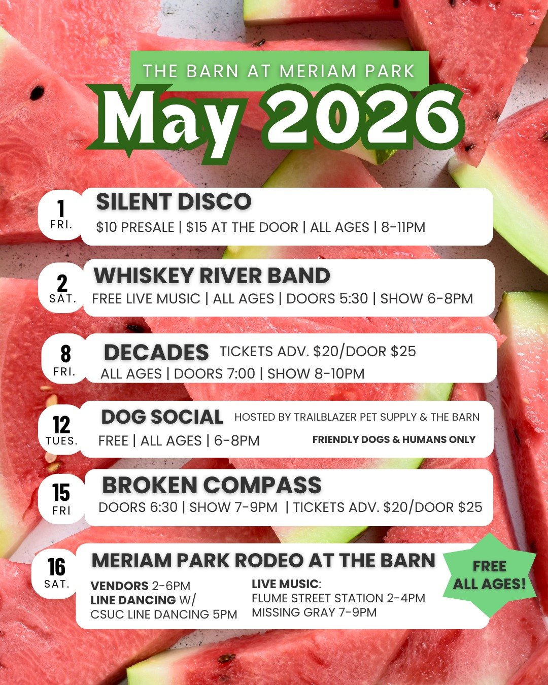 If you&rsquo;ve been waiting for a sign&hellip; this is it. May is loaded with events, live music, and plenty of reasons to get out and have some fun. Comment below and let us know what event(s) you're most excited for! 👏🏼

#meriampark #thebarnmeri