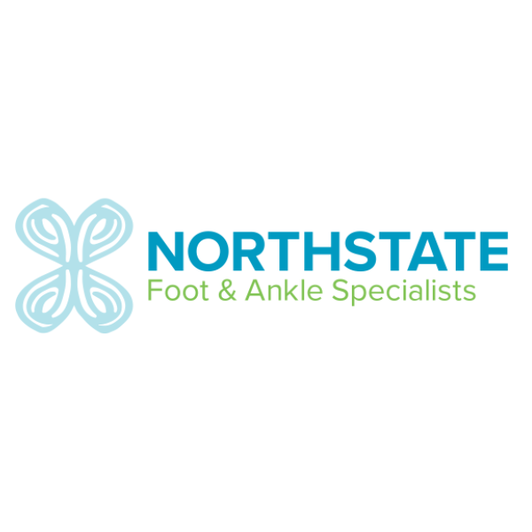 Logo for Northstate Foot & Ankle Specialists with a stylized butterfly and text in blue and green