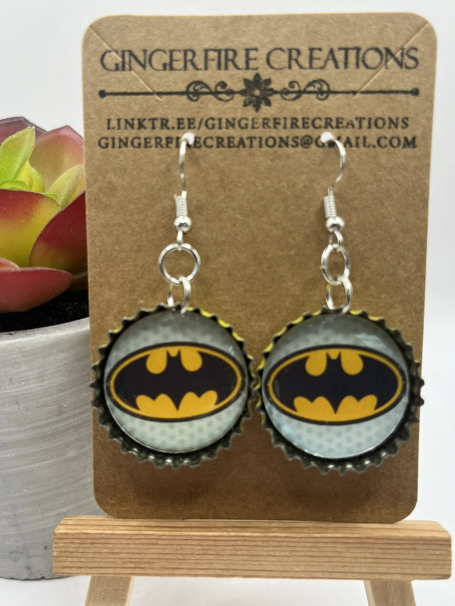 Batman Logo Bottle Cap Earrings