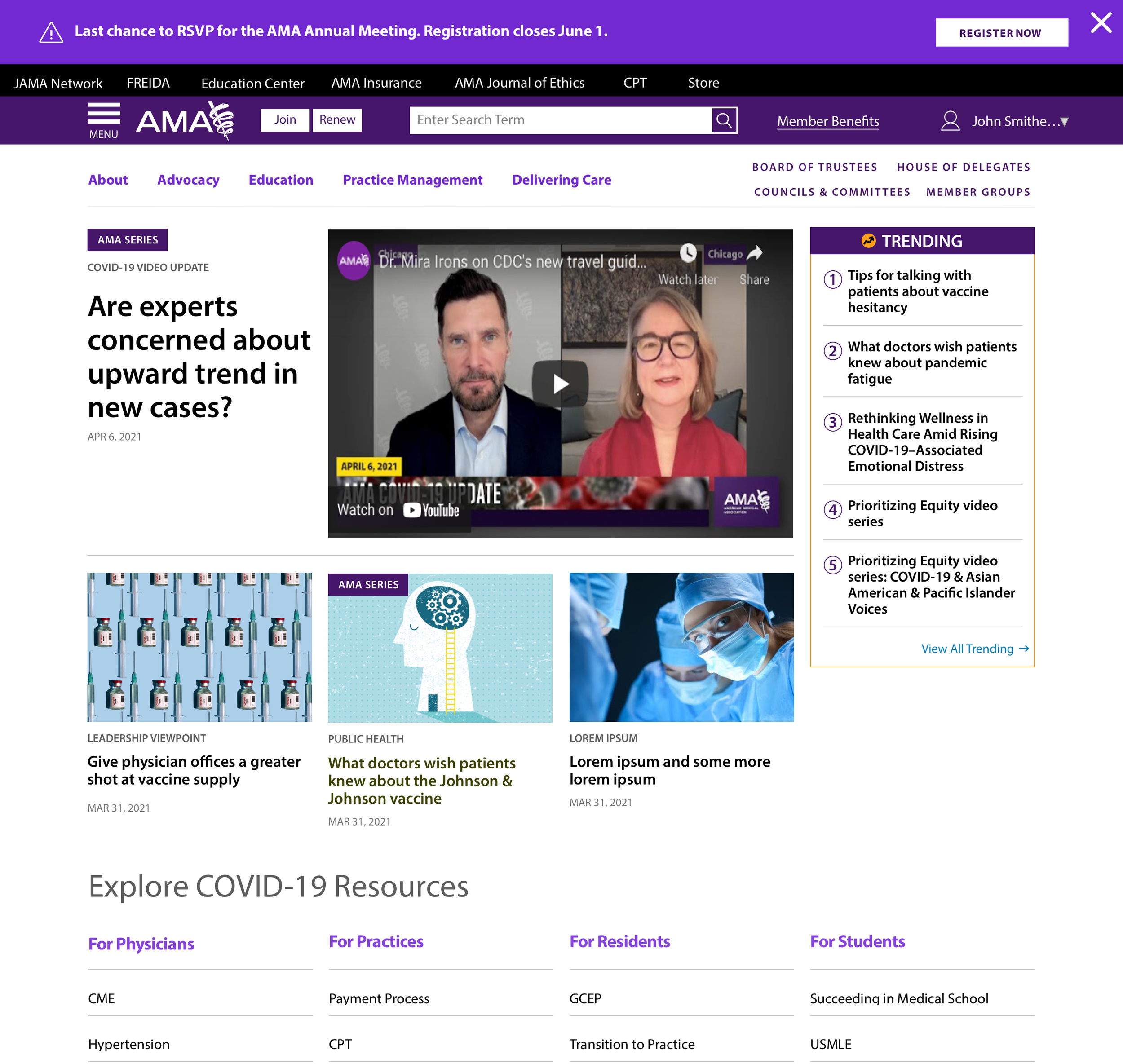 Enterprise homepage designed to orient users quickly, highlighting featured content, trending topics, and clear pathways to core resources and tools.