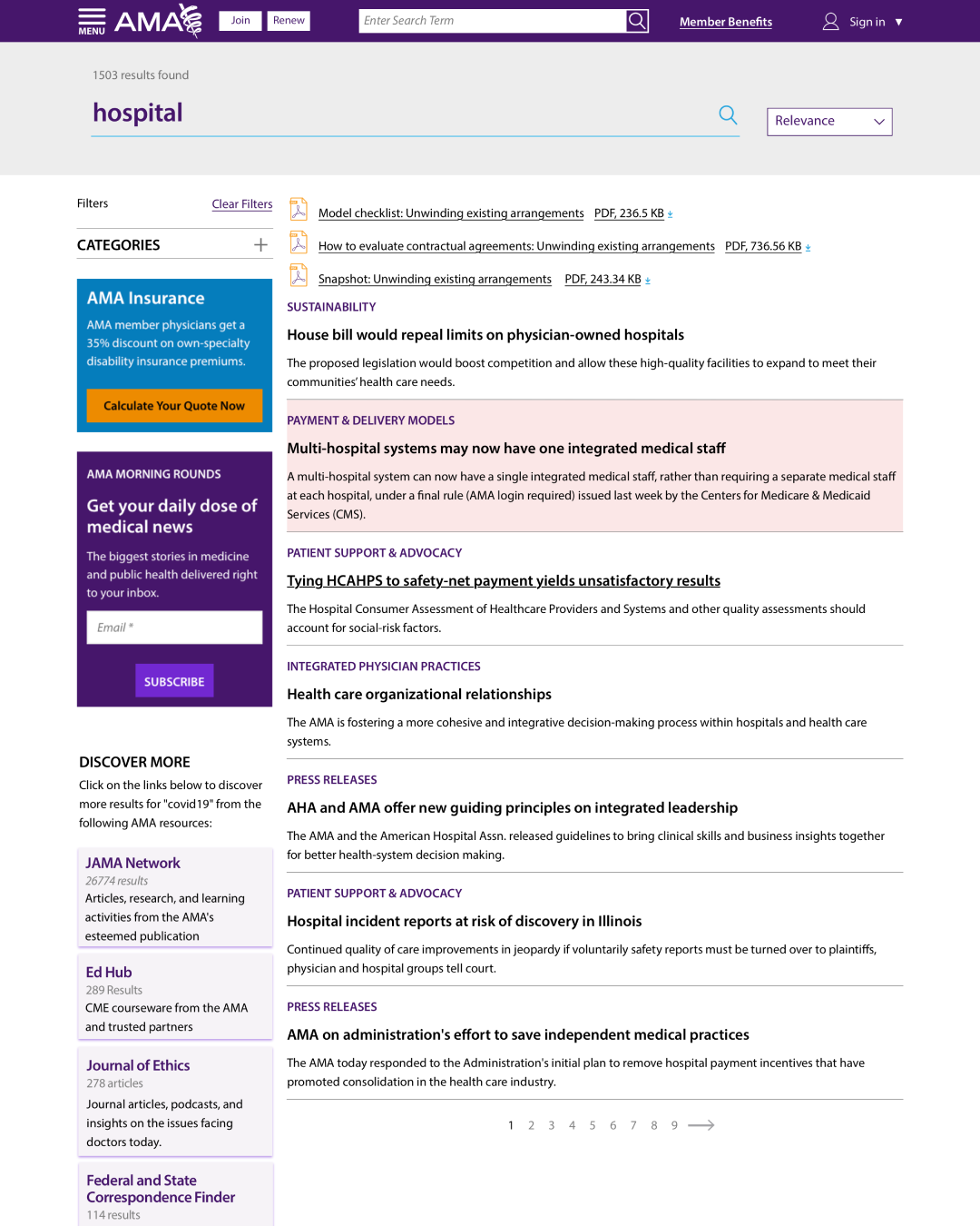 Enterprise search results page demonstrating intent-based ranking, filtering, and structured results to help users quickly find relevant content at scale.
