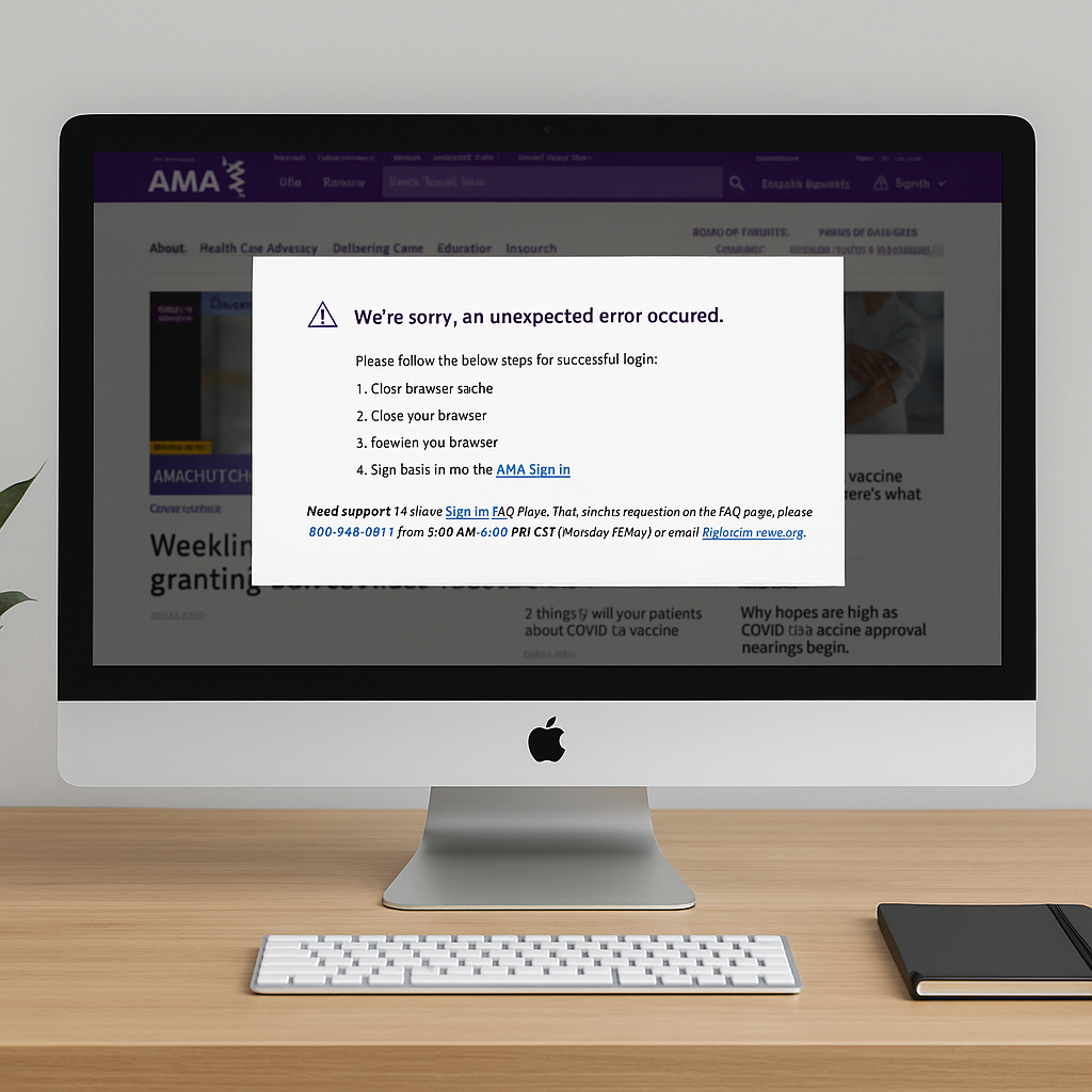 Broken SSO sign-in experience displaying an unexpected error message, illustrating the lack of platform ownership and strategic identity management prior to product-led transformation.