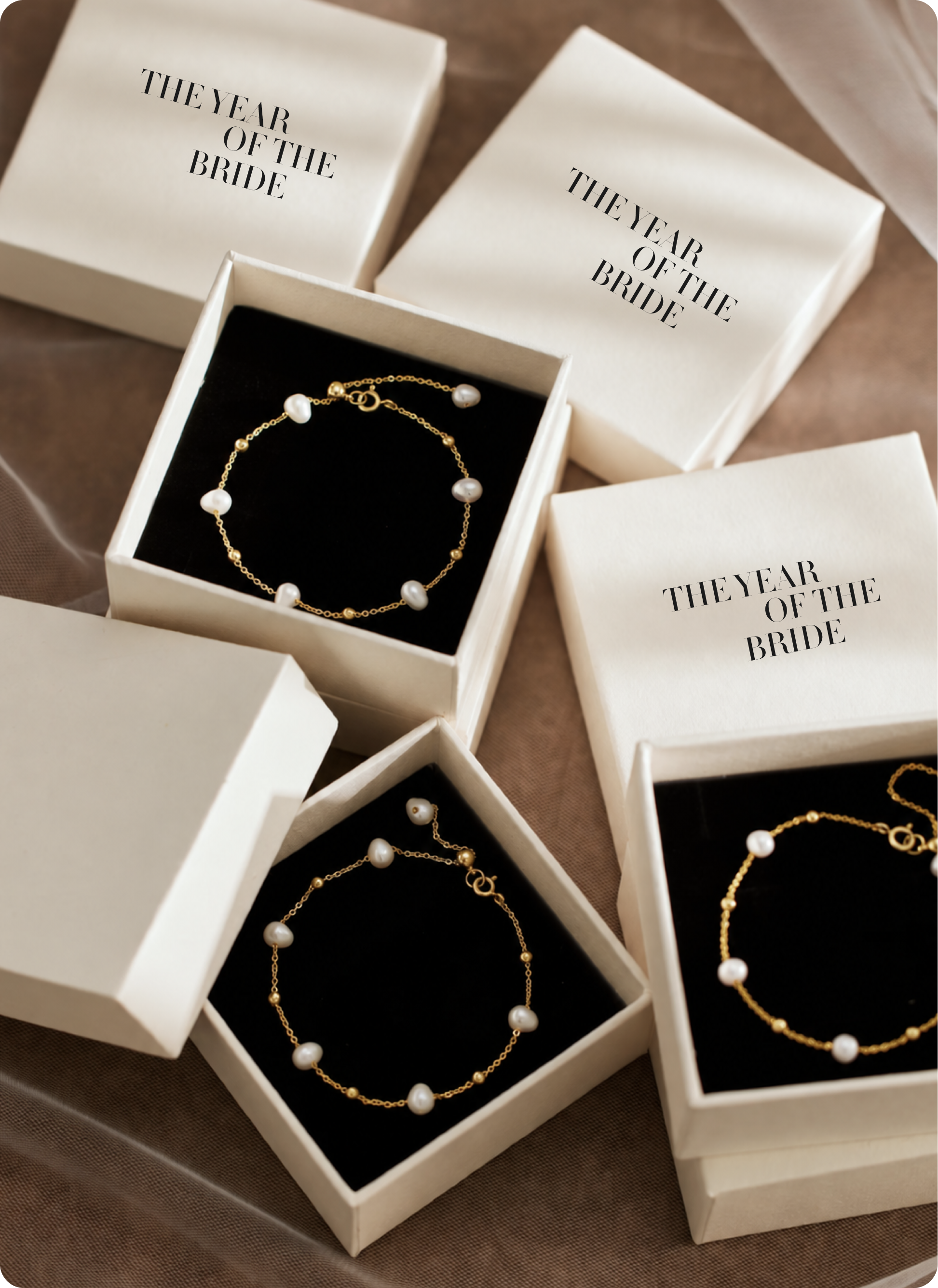 Pearl bracelets in The Year of the Bride gift boxes
