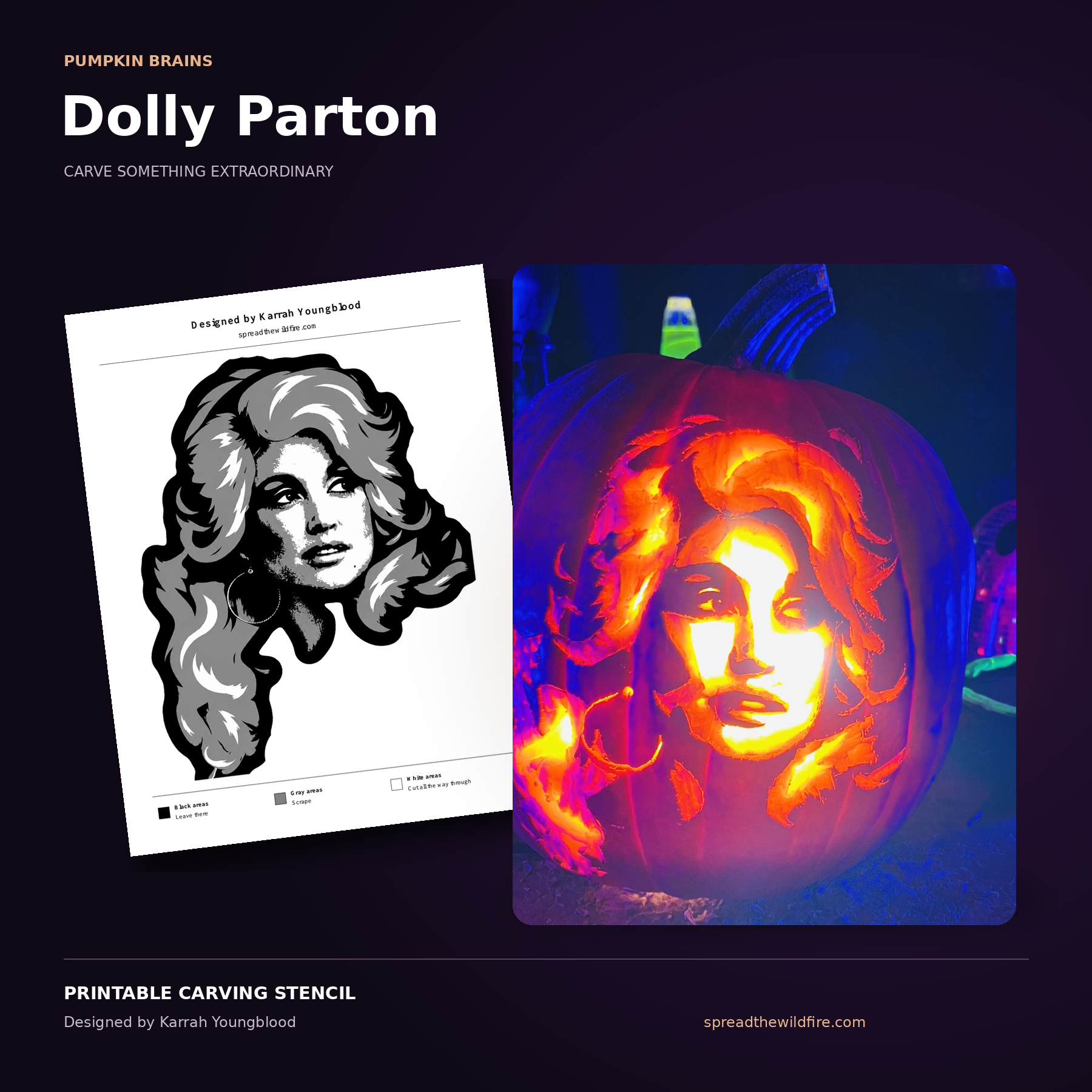 Dolly Parton Pumpkin Carving Stencil