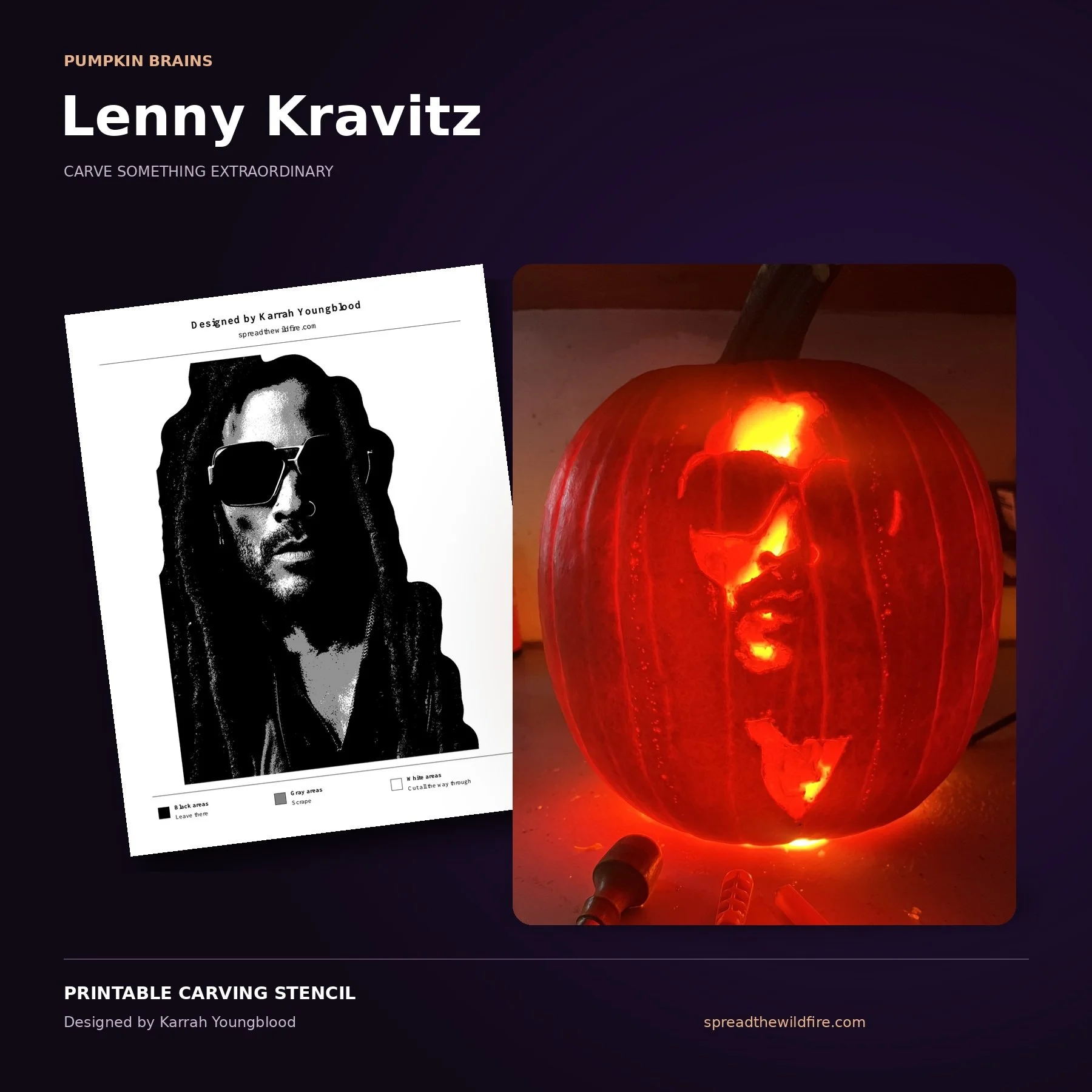 Lenny Kravitz Pumpkin Carving Stencil