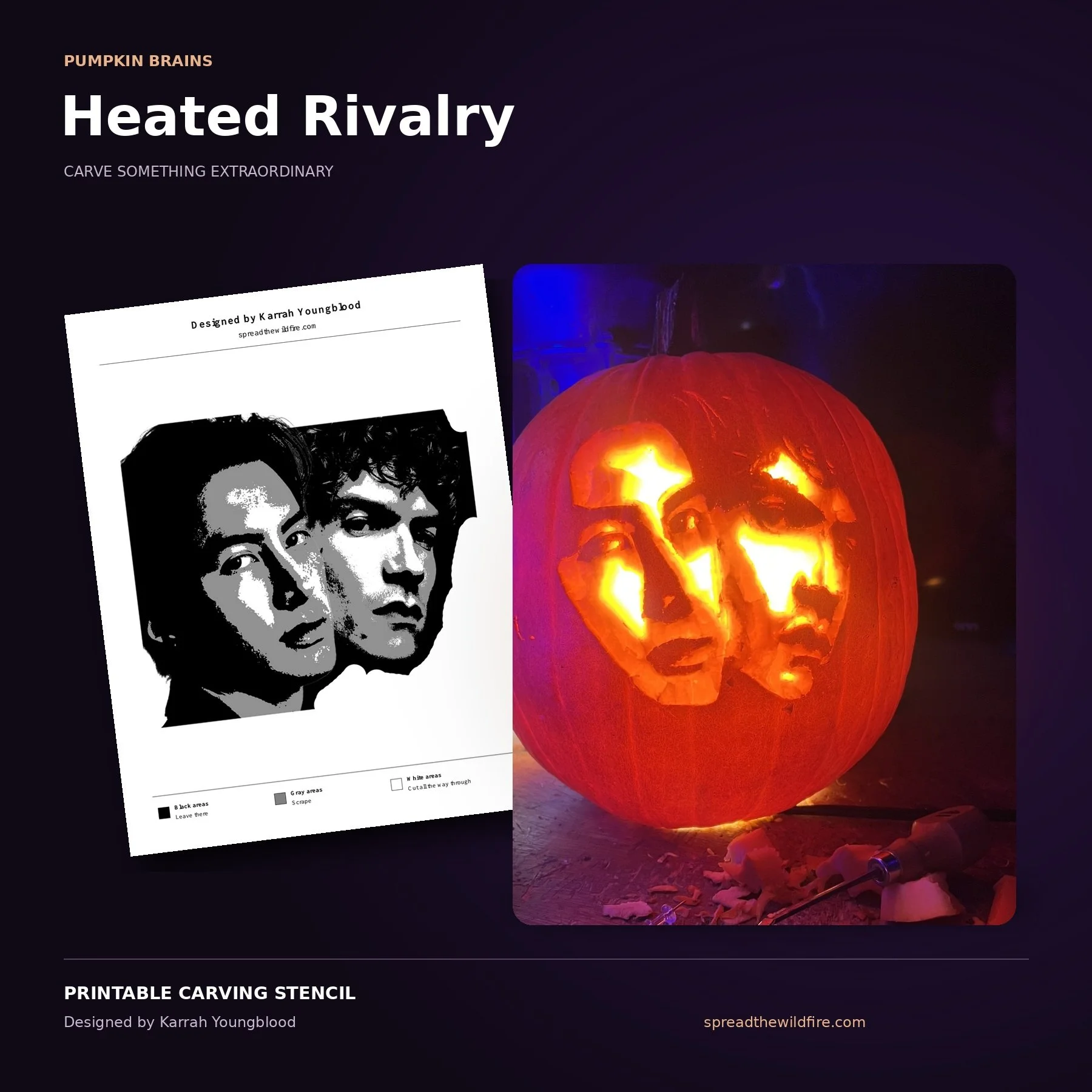Heated Rivalry Pumpkin Carving Stencil