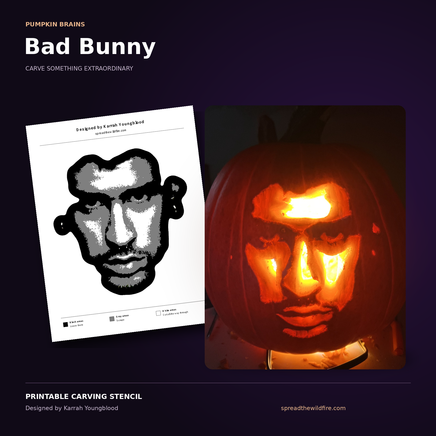 Bad Bunny Pumpkin Carving Stencil
