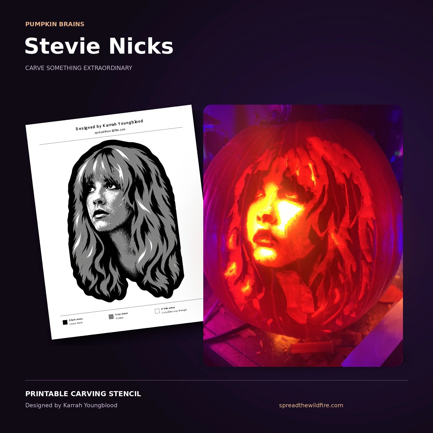 Stevie Nicks Pumpkin Carving Stencil