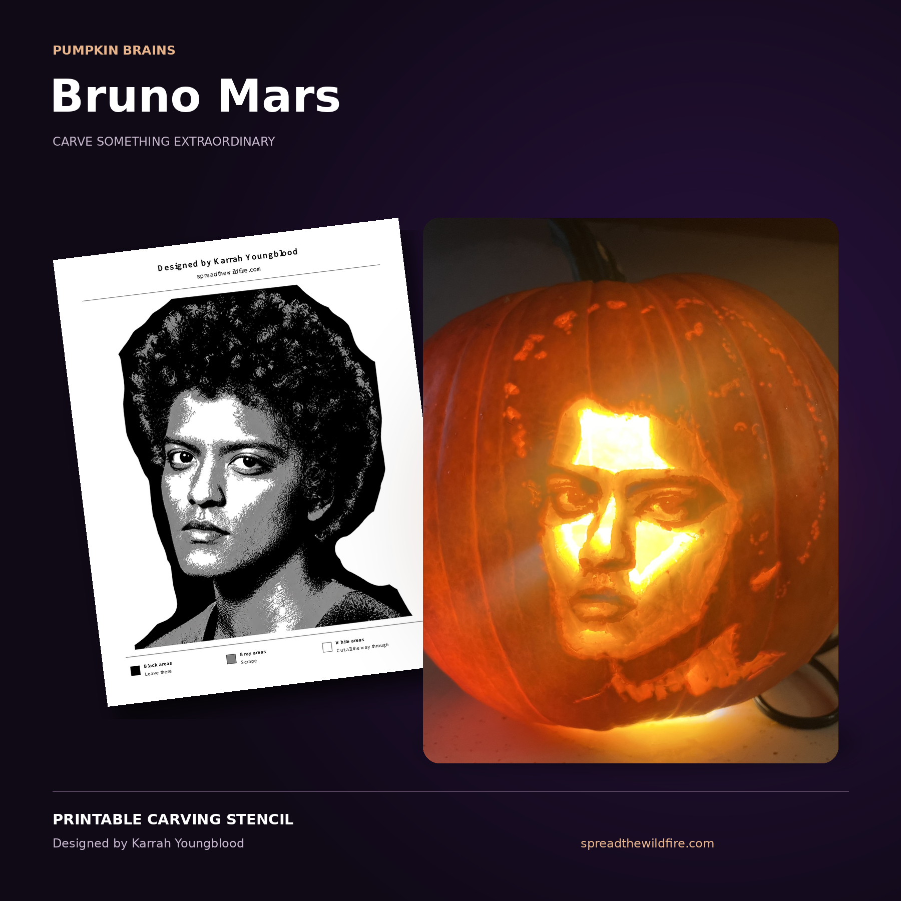 Bruno Mars Pumpkin Carving Stencil