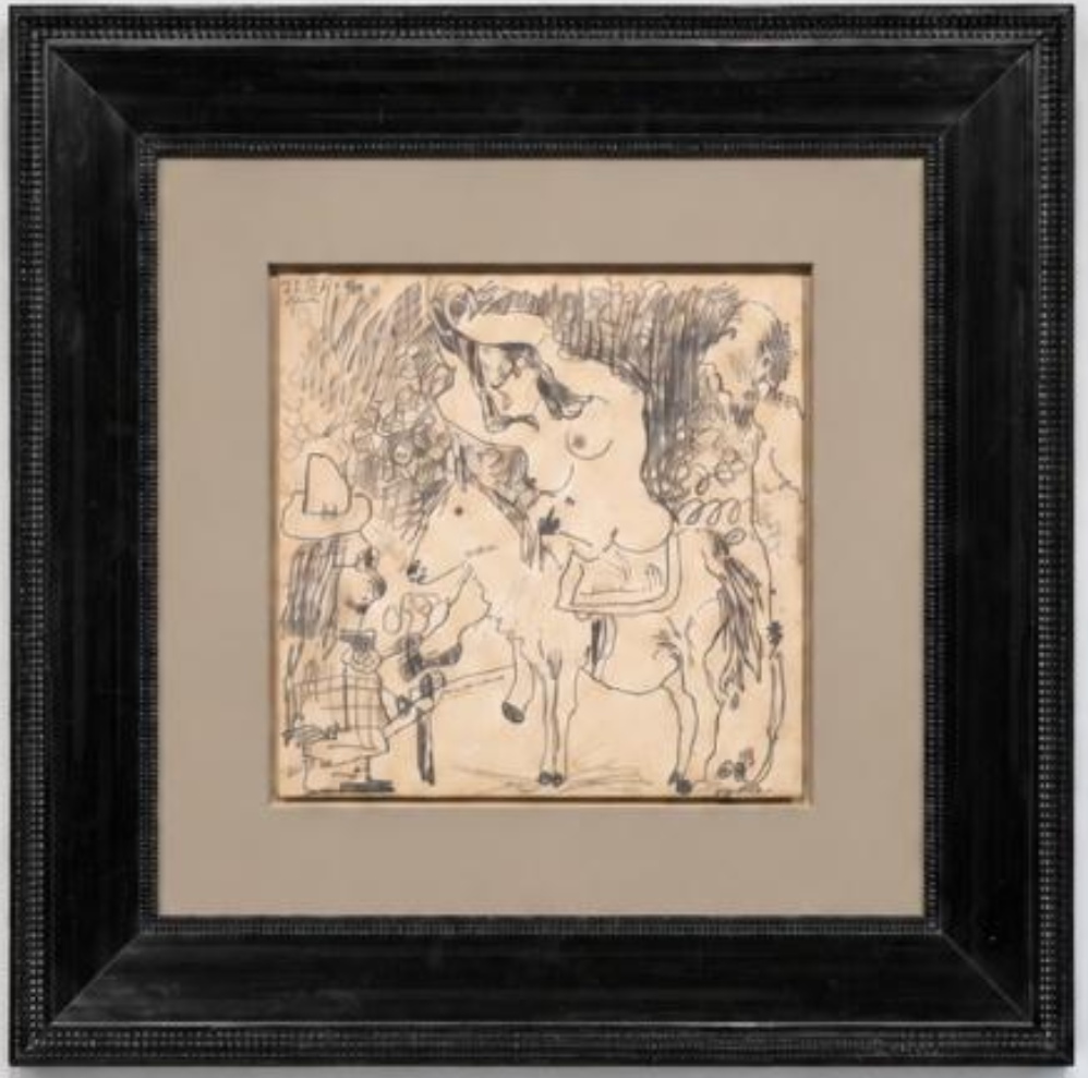 Pablo Picasso, Scène de cirque, 1967, Pencil on paper mounted on card, 12 x 12 inches, 180,000€ (approx. $207,000)