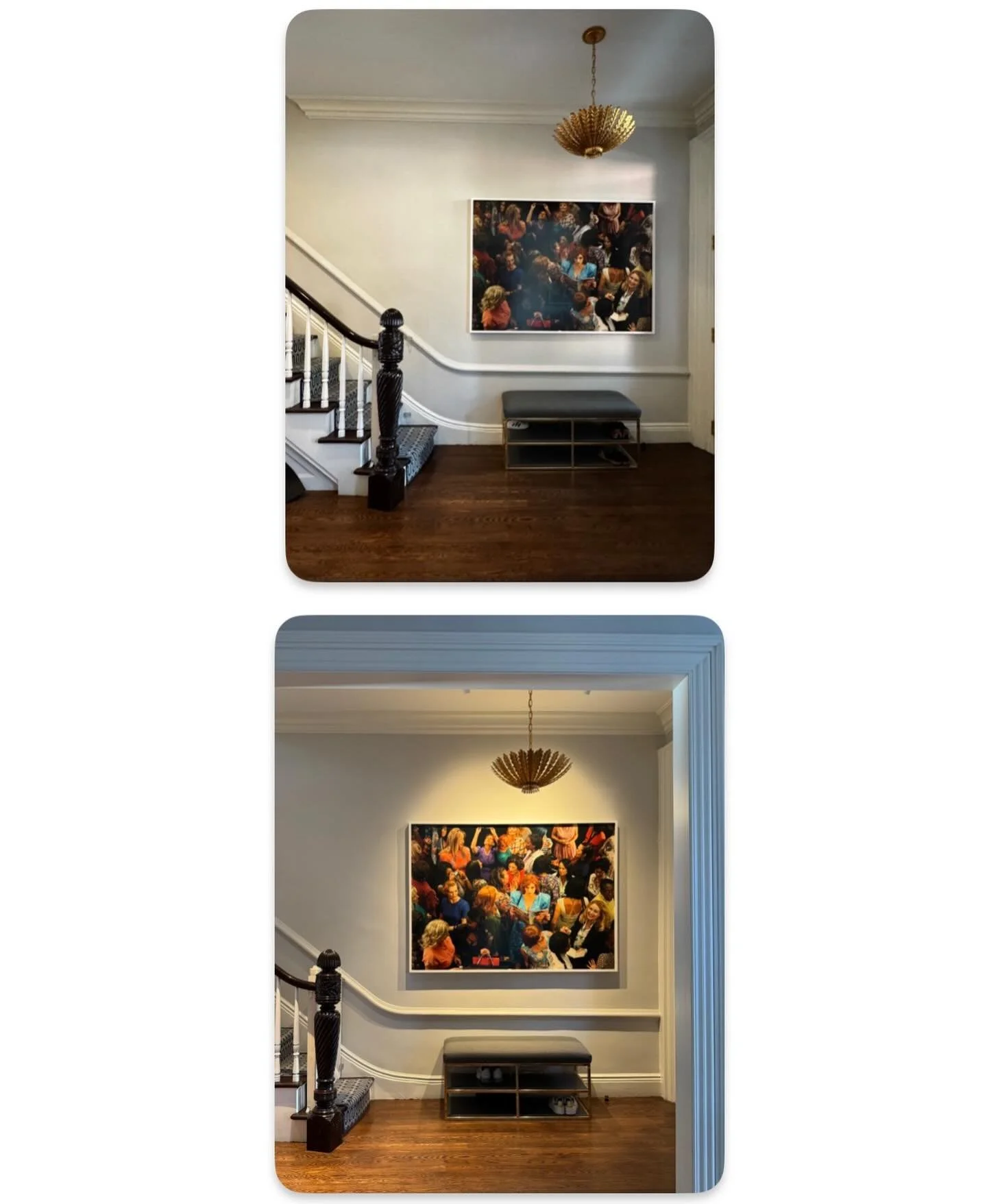 Before and After: The magic of art lighting! Staci Ruiz helped me bring my client&rsquo;s Prager to life!