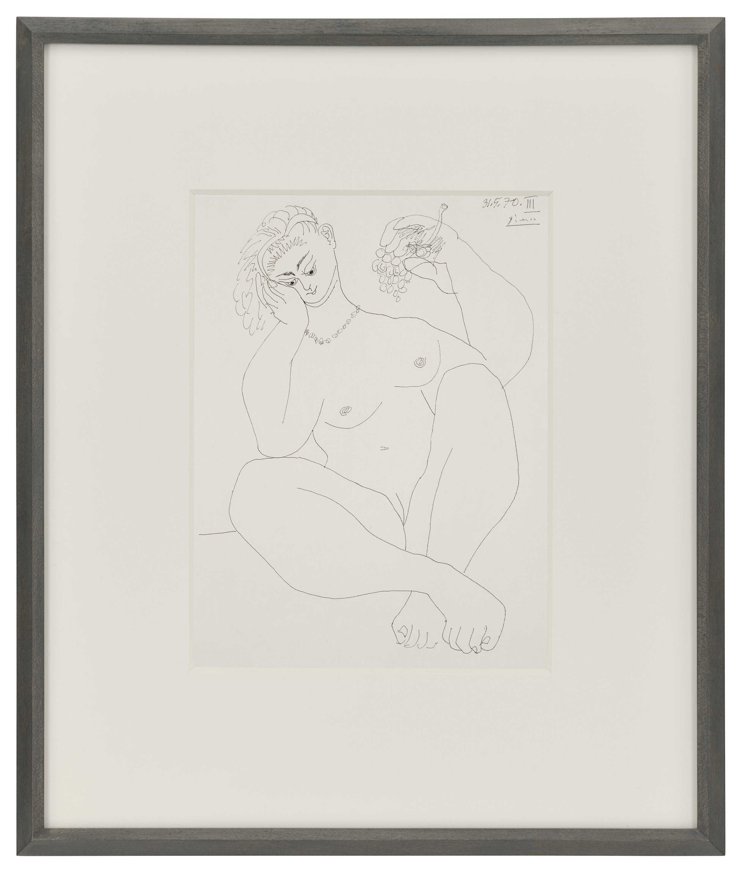 Pablo Picasso, Nu à la grappe de raisin III, 1970 pen and ink on paper, 12 ⅛ x 9 ⅛ inches, $325,000