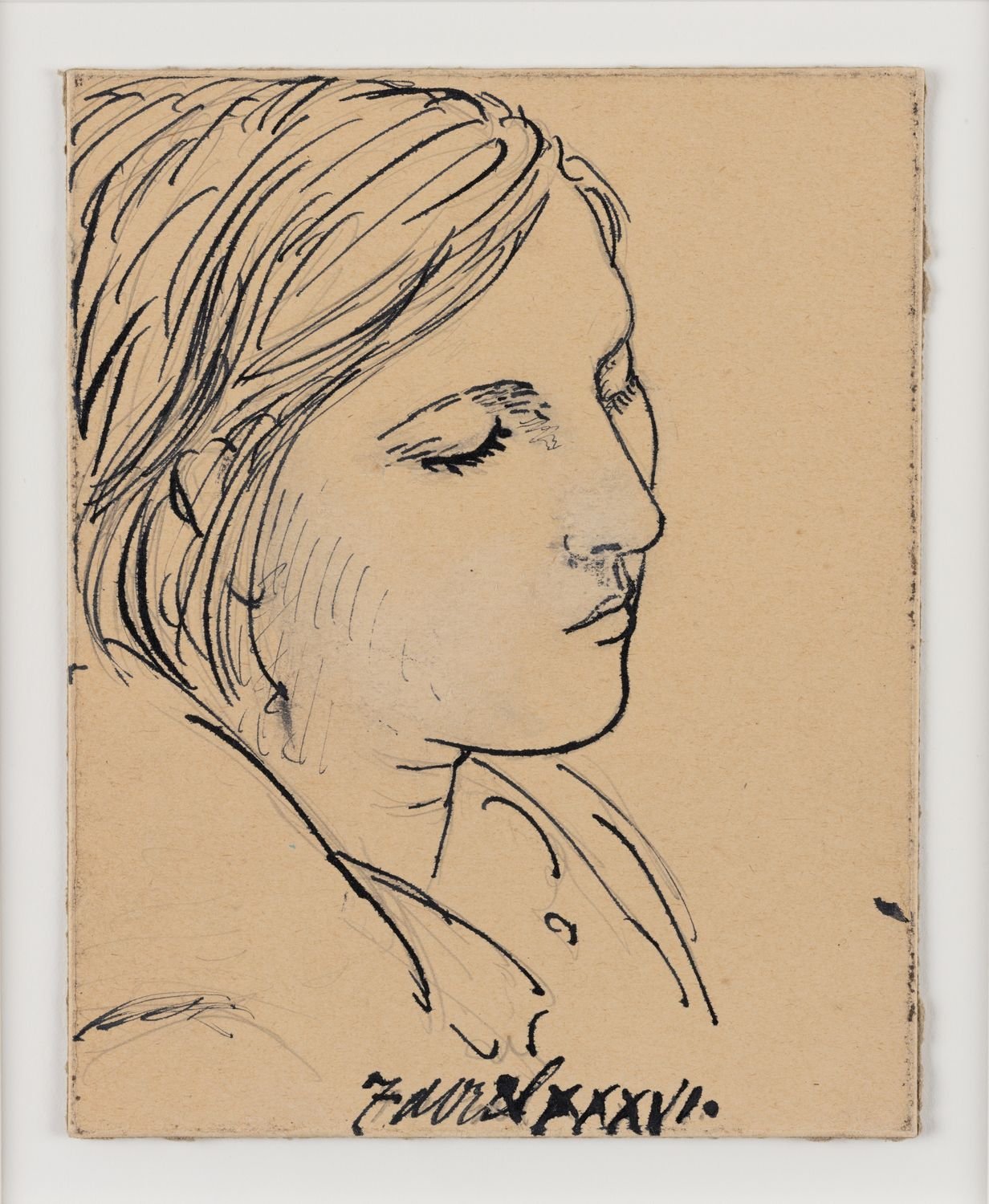 Pablo Picasso, Visage de Marie-Thérèse, 7 Avril 1936, Ink and pencil on cardboard, 5 7/8 x 4 3/4 inches (unframed), 24 x 22 3/4 x 2 inches (framed), $250,000