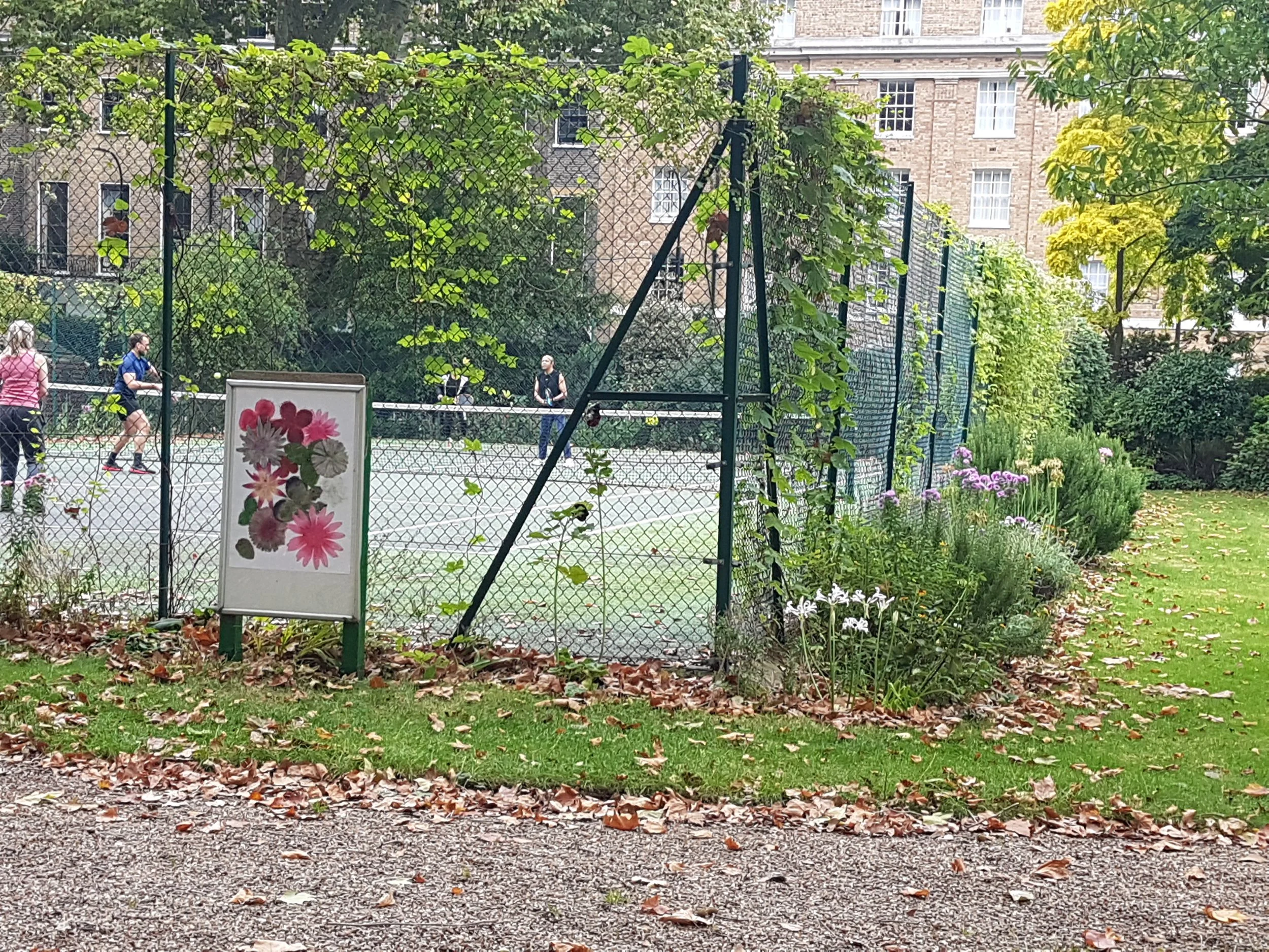 An arrangement of found artificial flowers affected by natural processes