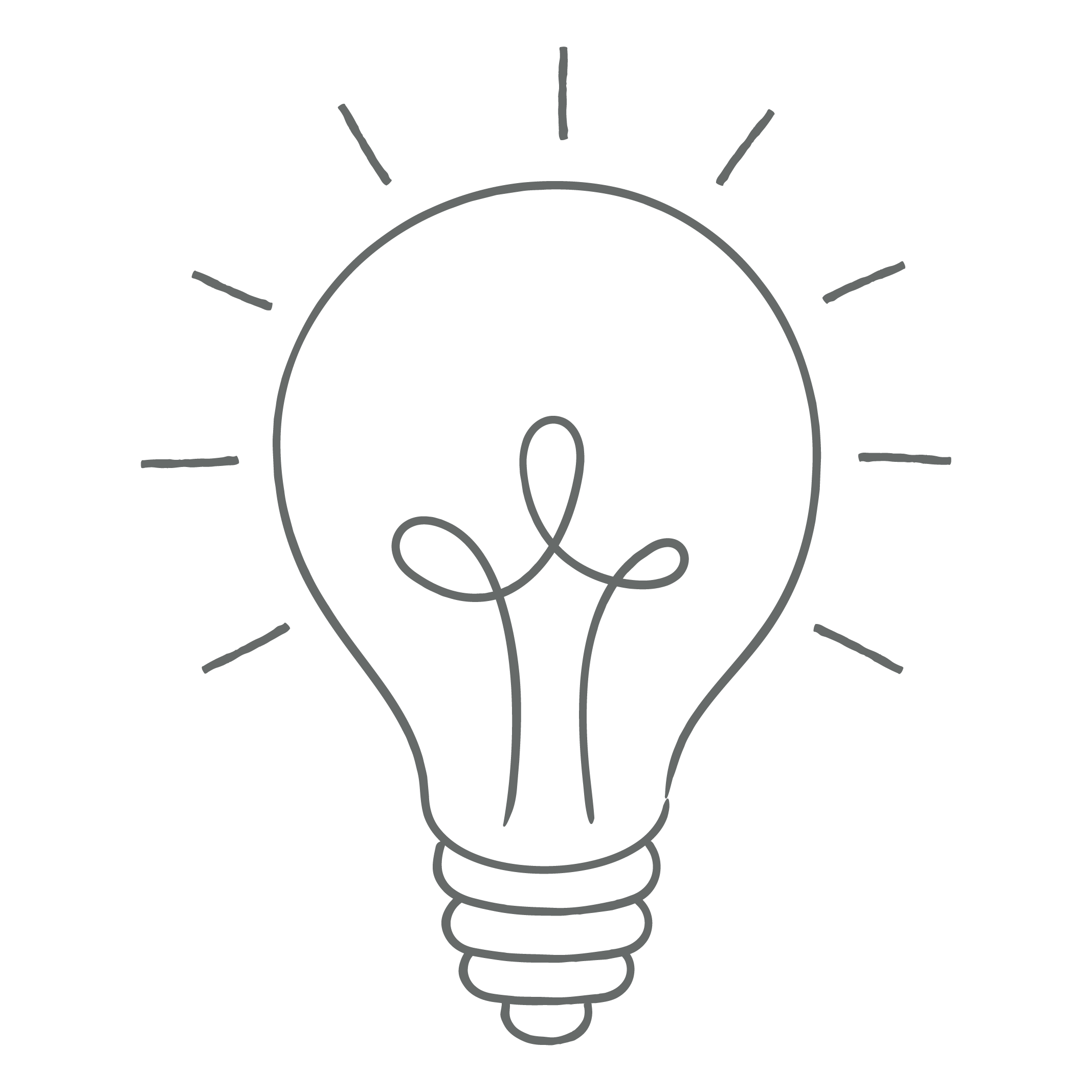 Line drawing of a light bulb with rays indicating a good idea to have corporate workshops for your business.