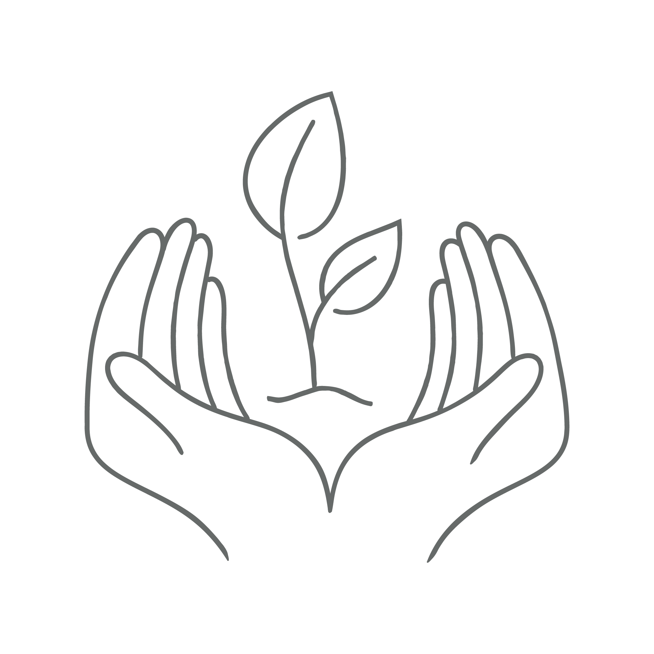 Outline of hands holding a small plant with leaves on a black background representing clinical licensure supervision..