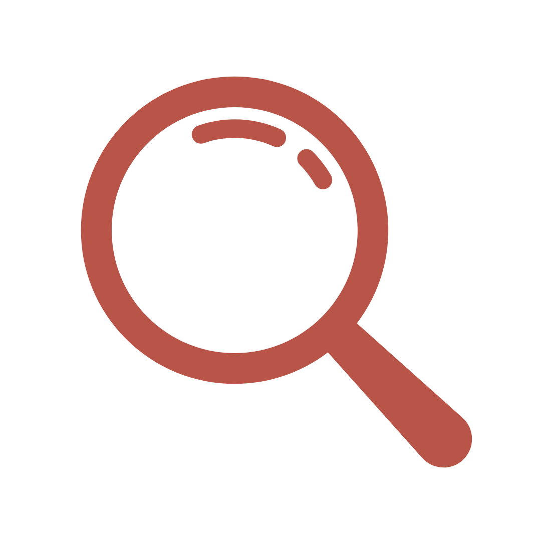 Magnifying glass icon with a brown handle and rim