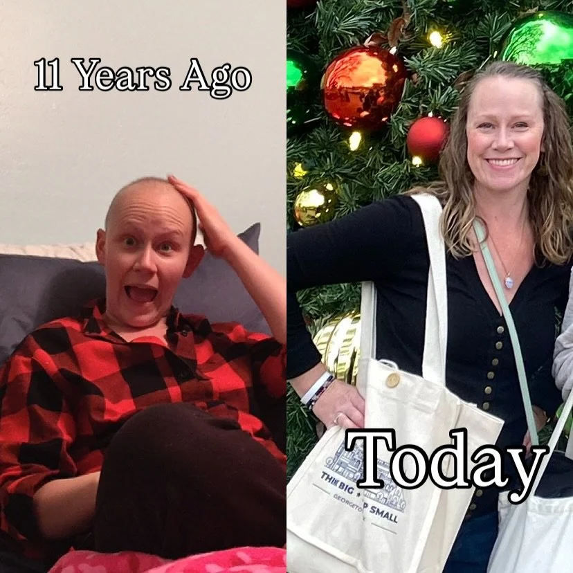 Today is my second birthday, aka my 11th Remissionvesary.

11 years on the left, no hair, no breasts (reconstruction had not started yet) and freshly home from the hospital. I&rsquo;m glad to call that a distant memory. 

Today, thriving and grateful