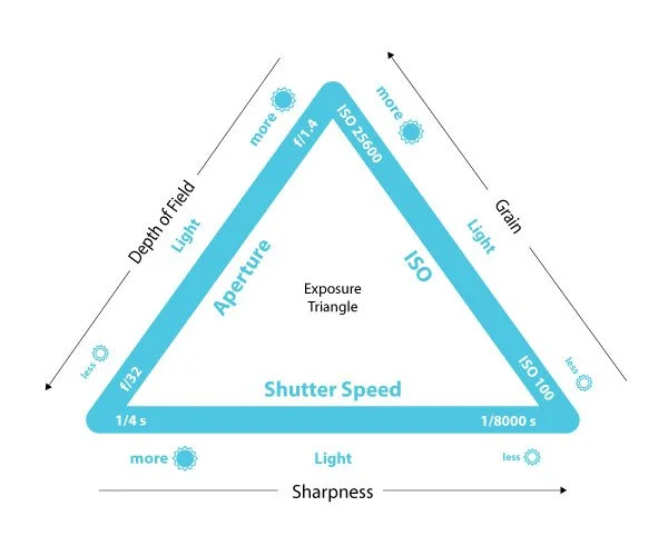 Blue and black diagram of interacting camera settings to use for an aerial survey