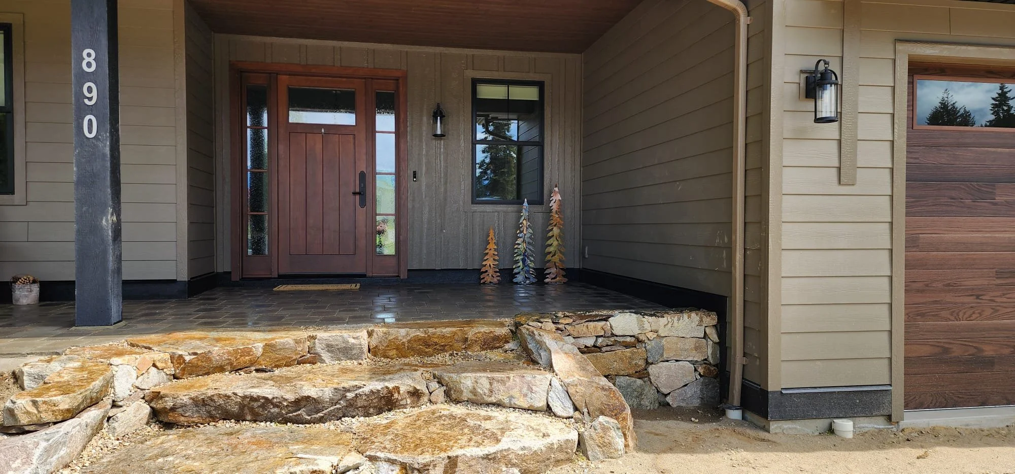 Custom natural stone entry steps in Blind Bay BC
