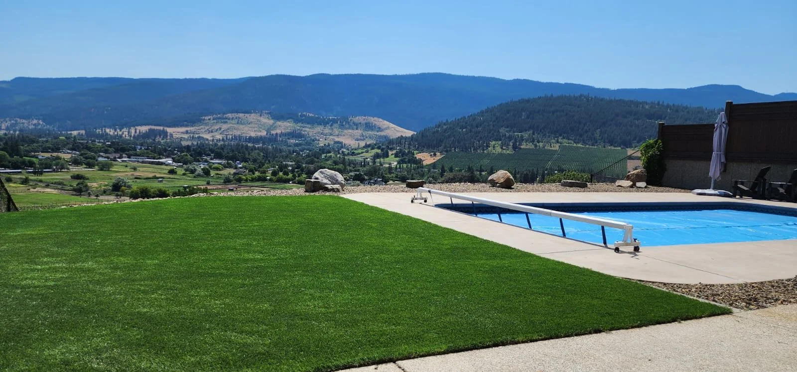 Synthetic turf installation and backyard landscaping project completed in Salmon Arm BC.