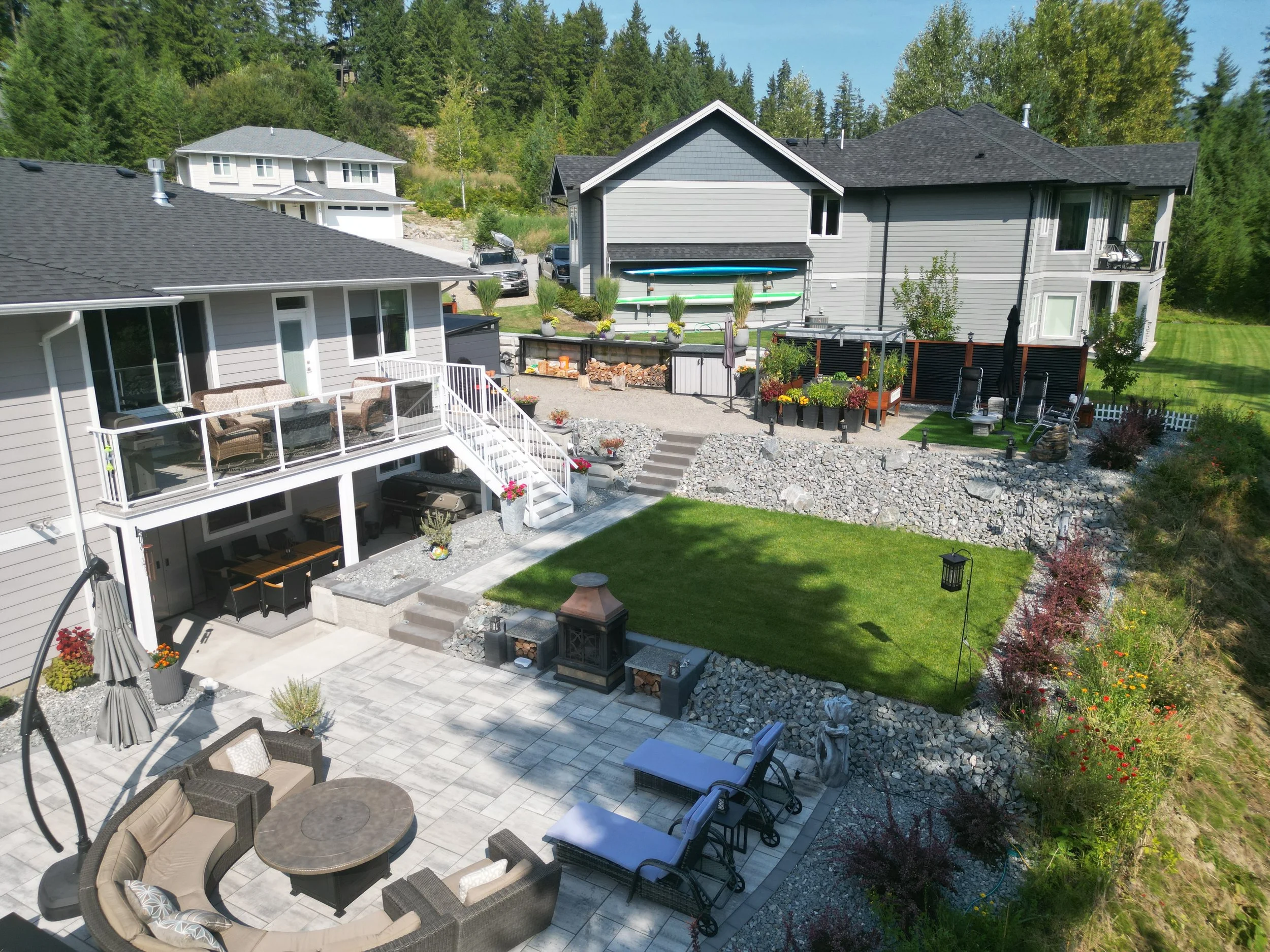 Custom backyard landscaping project in Blind Bay BC