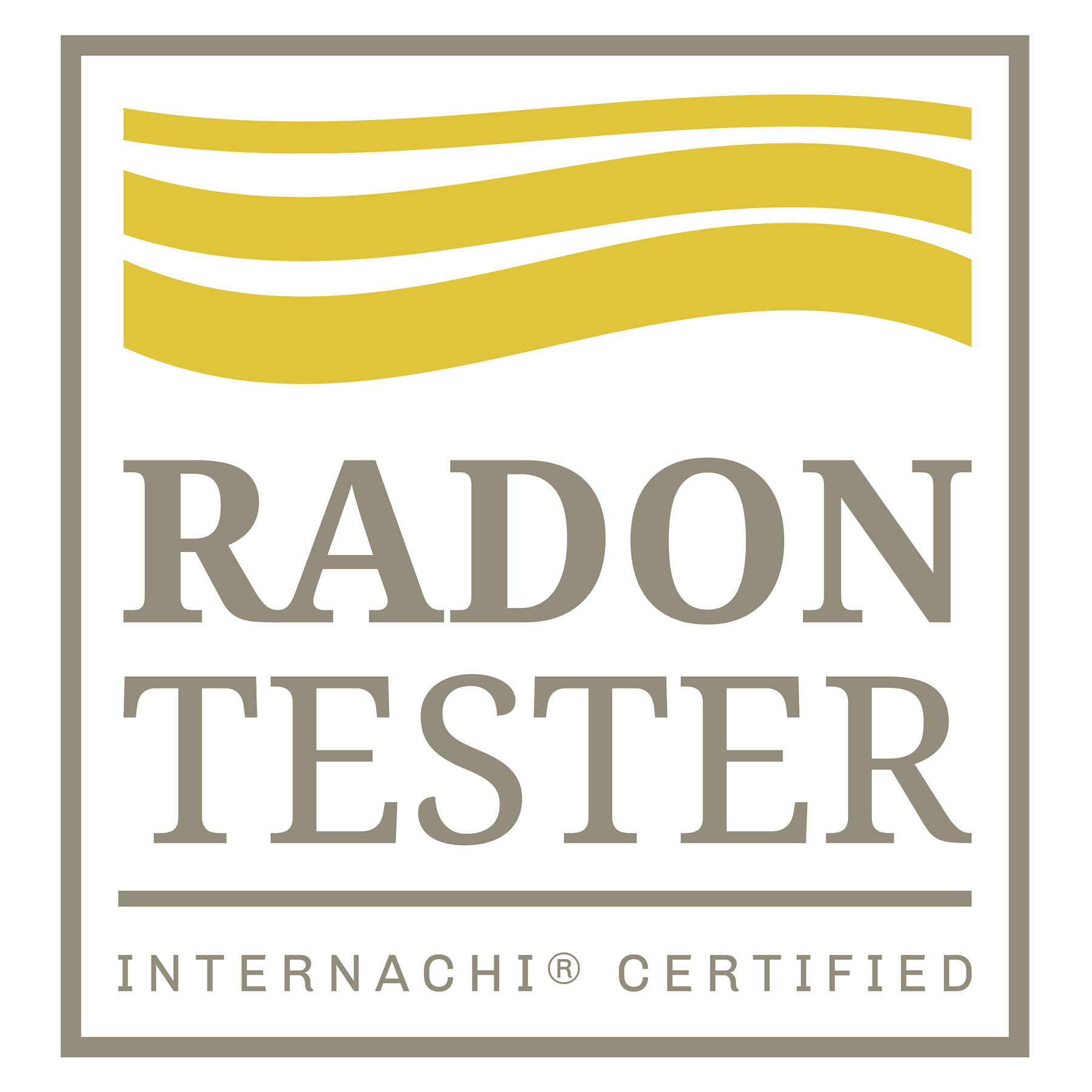 Logo with three wavy yellow lines above the word "RADON" in large letters and the phrase "INTERNACHI CERTIFIED" below.