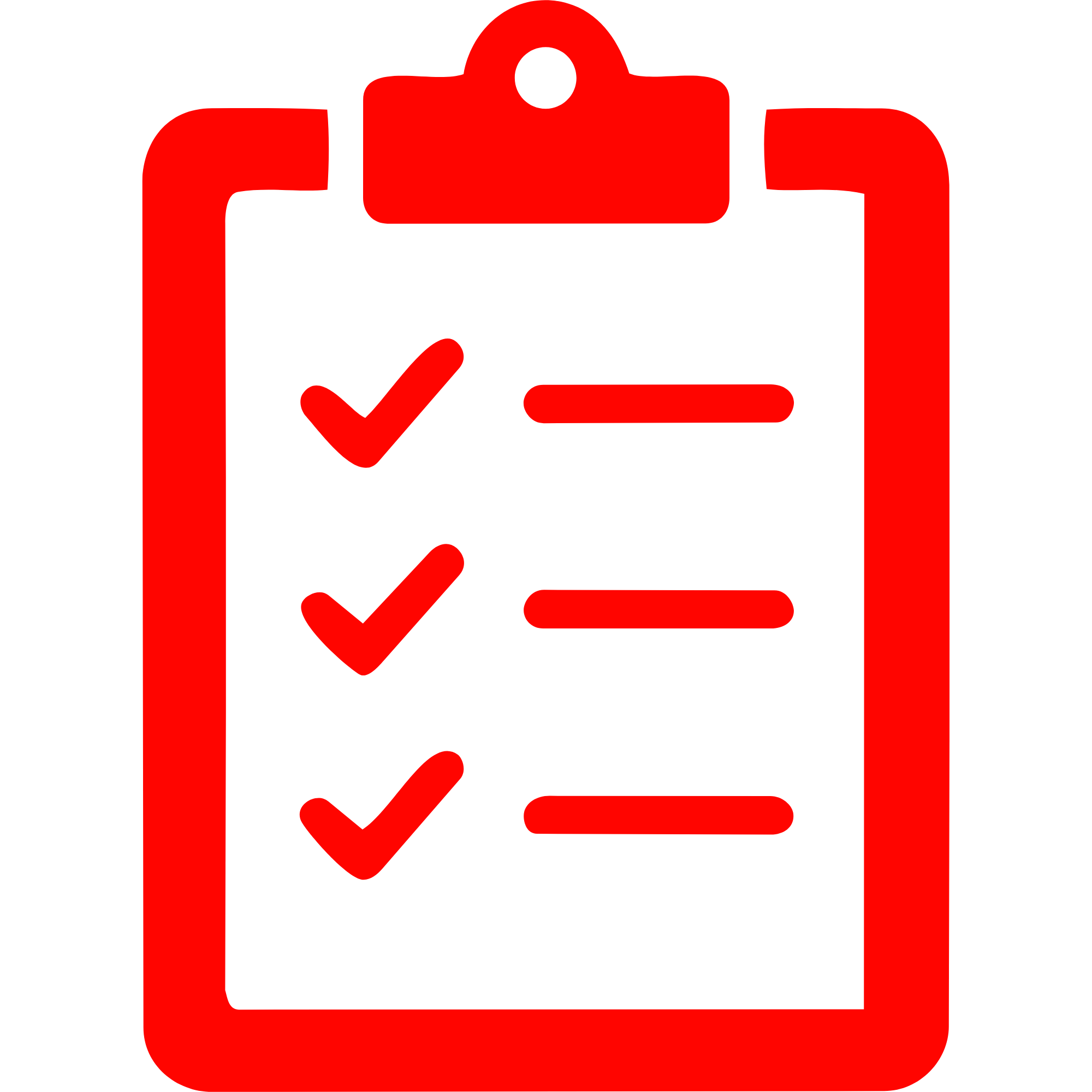 Red and black icon of a clipboard with checkmarks and a checkmark symbol, representing a completed checklist or task management pre listing inspection.