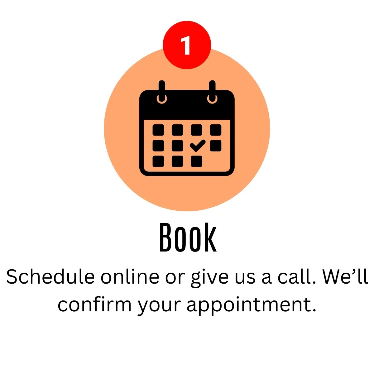 Calendar icon with a checkmark and a red notification dot, representing scheduling or booking.