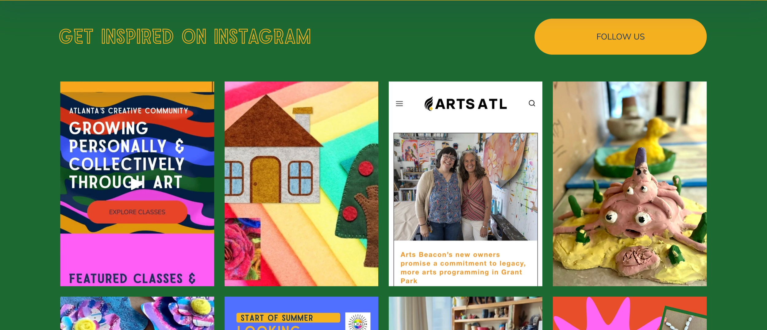 An embedded Instagram feed bridges the website and social presence, inviting visitors into an ongoing conversation with the Arts Beacon community.