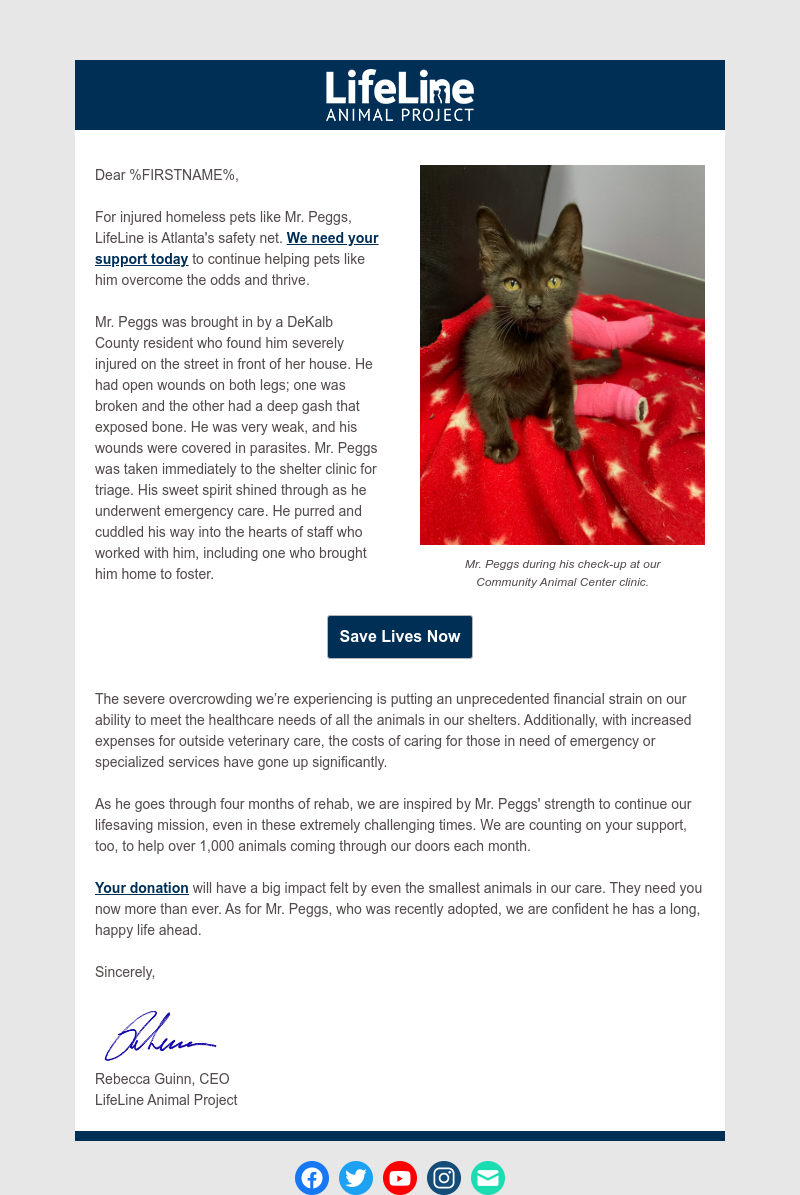 A sample direct mail fundraising piece with email companion. Total active email subscribers grew 54% during my managerial tenure.