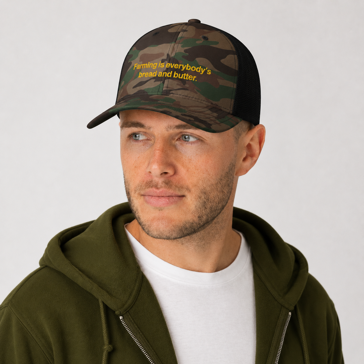 Farming Is Everybody's Bread and Butter | Embroidered Camouflage Trucker Hat